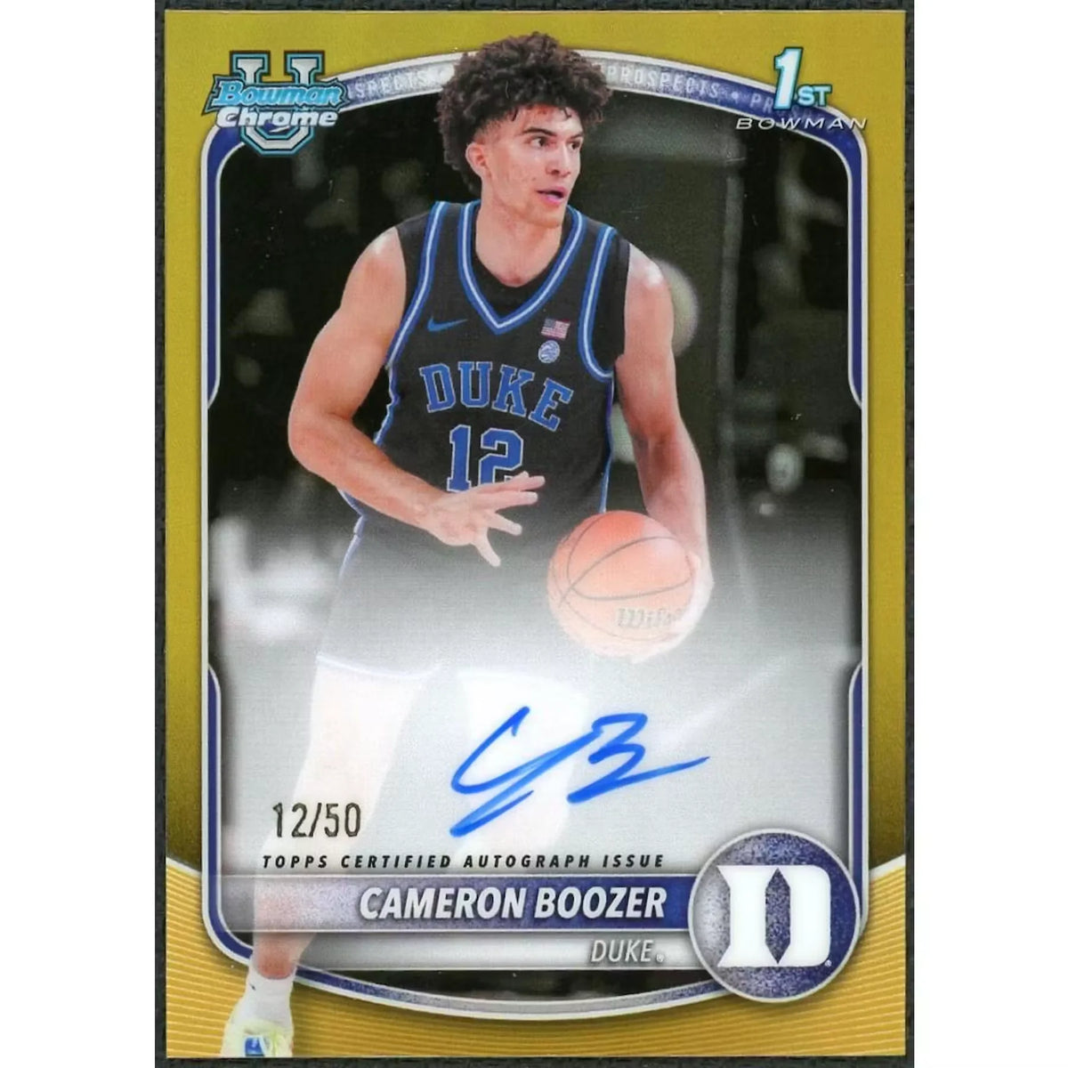 Cameron Boozer 2025-26 Bowman Chrome Card | 1st Bowman Gold Refractor Auto/50 | P5599176
