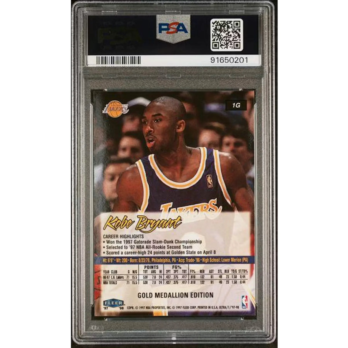 1997 Fleer Ultra Kobe Bryant Gold Medallion #1G | PSA 8 | P5599179
