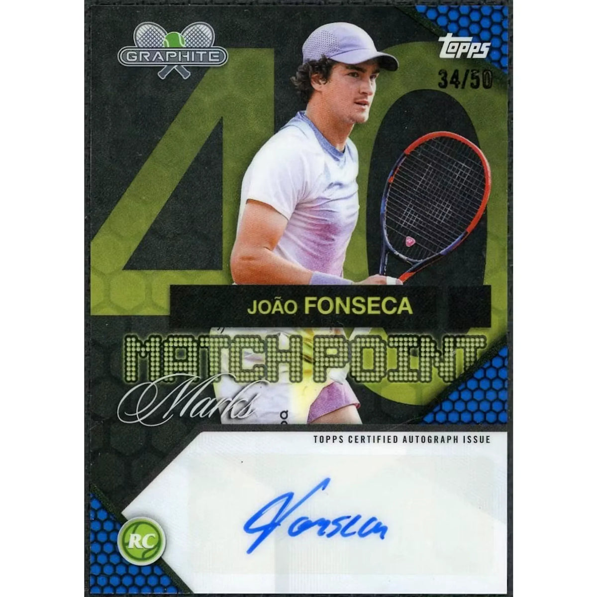 Joao Fonseca Signed 2026 Topps Graphite Card | Match Point Marks Auto Blue/50 | P5599256