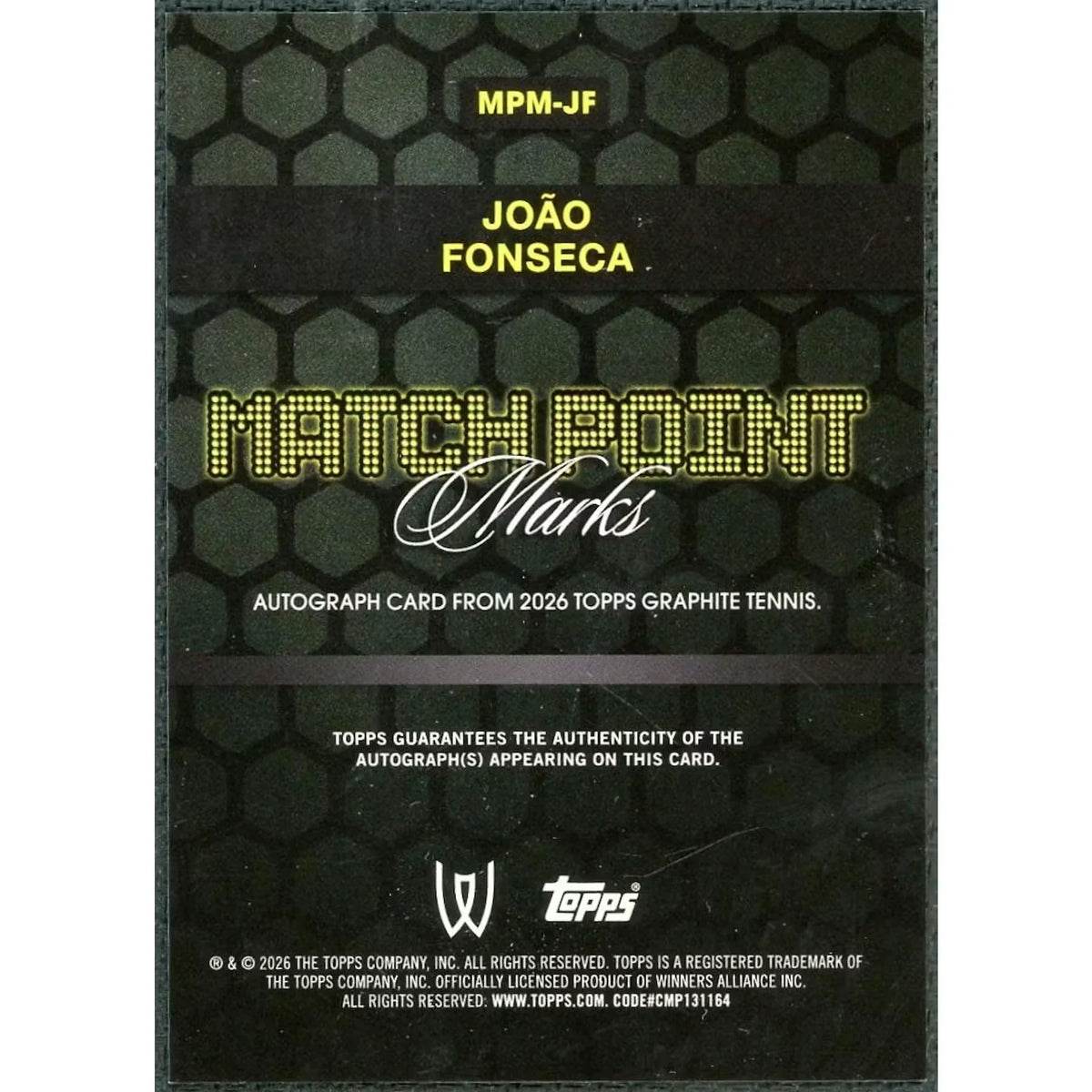 Joao Fonseca Signed 2026 Topps Graphite Card | Match Point Marks Auto Blue/50 | P5599256