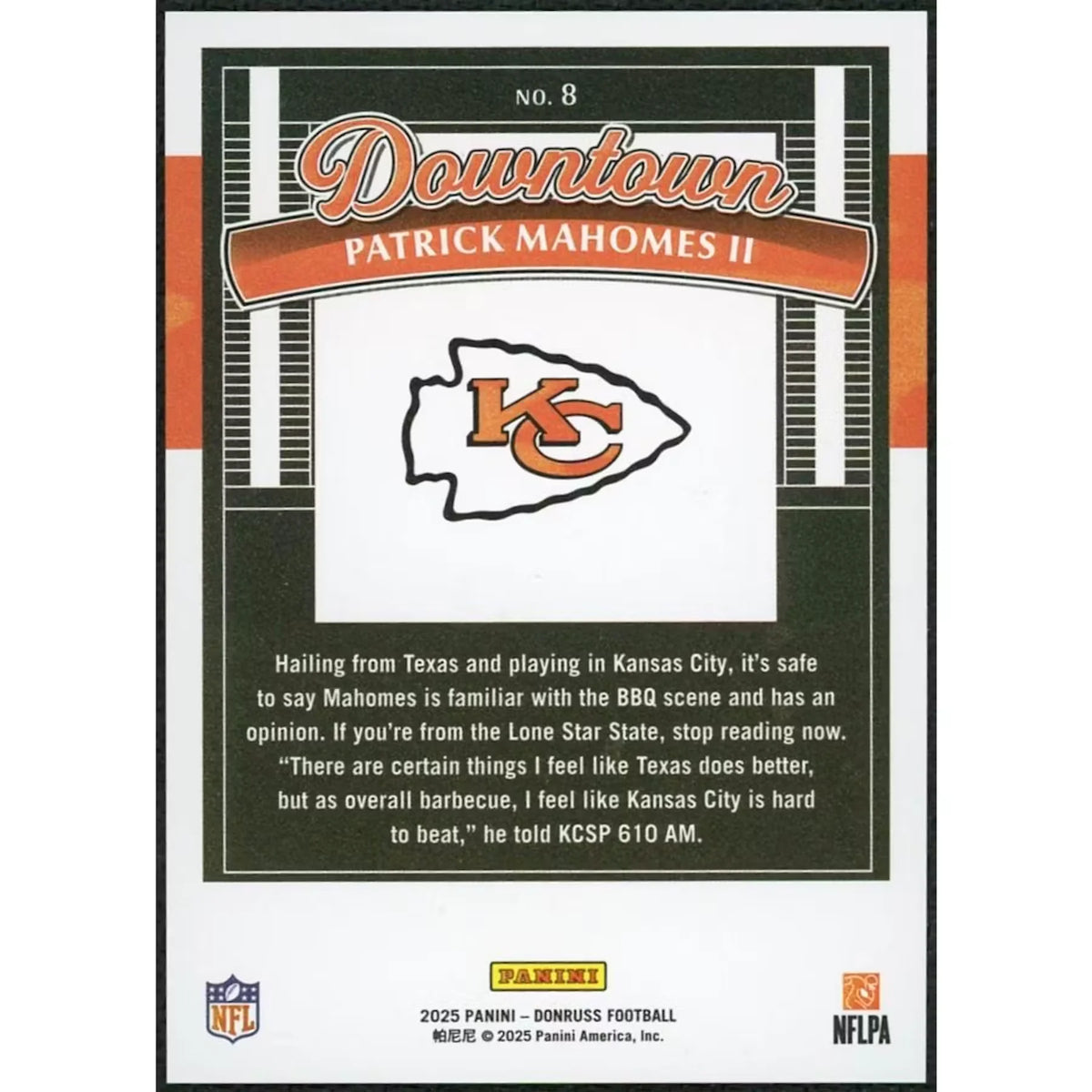 Patrick Mahomes II 2025 Panini Donruss Downtown #8 Card | P5599259