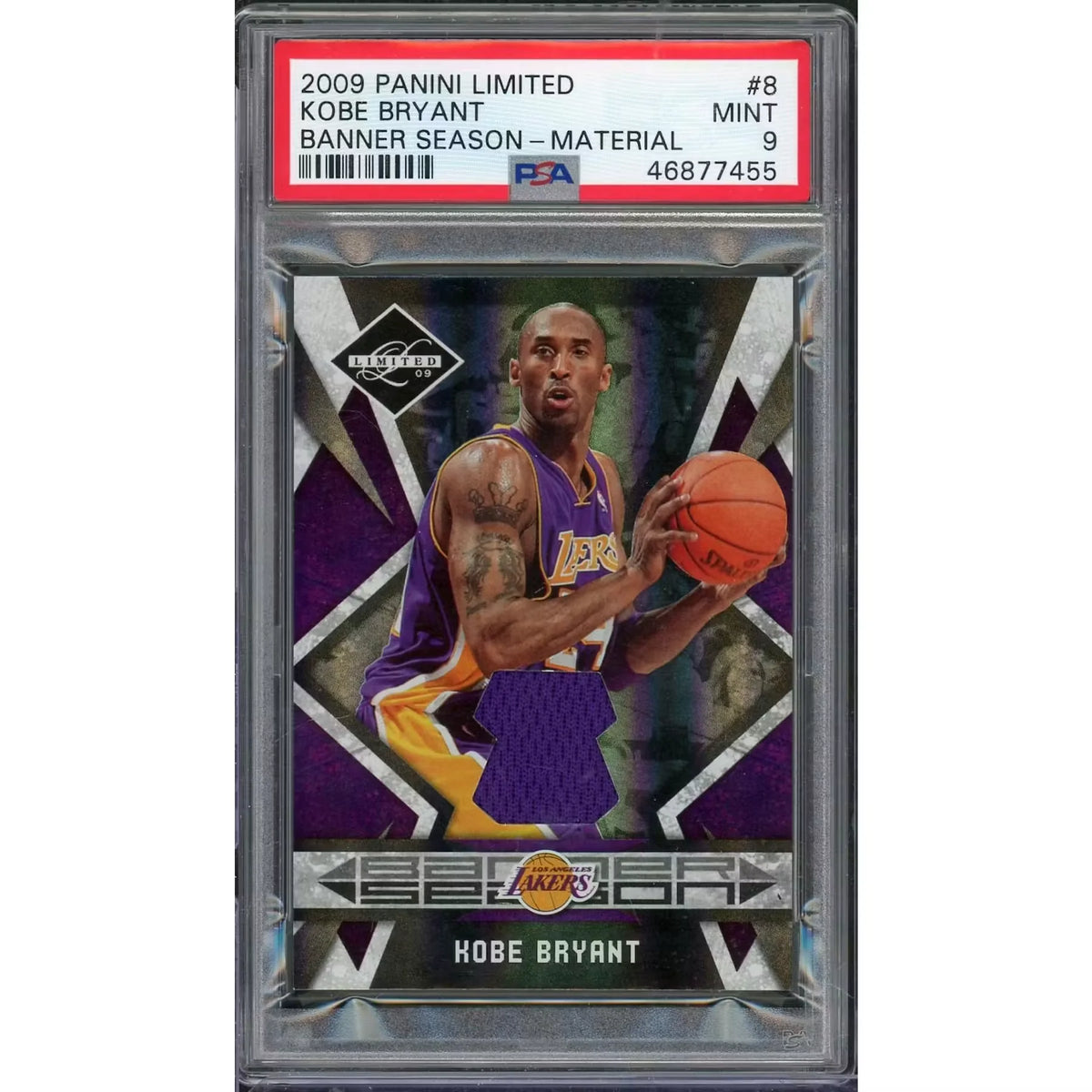 Kobe Bryant Signed 2009 Panini Limited Jersey Material Card #8 | PSA 9 | P5599260