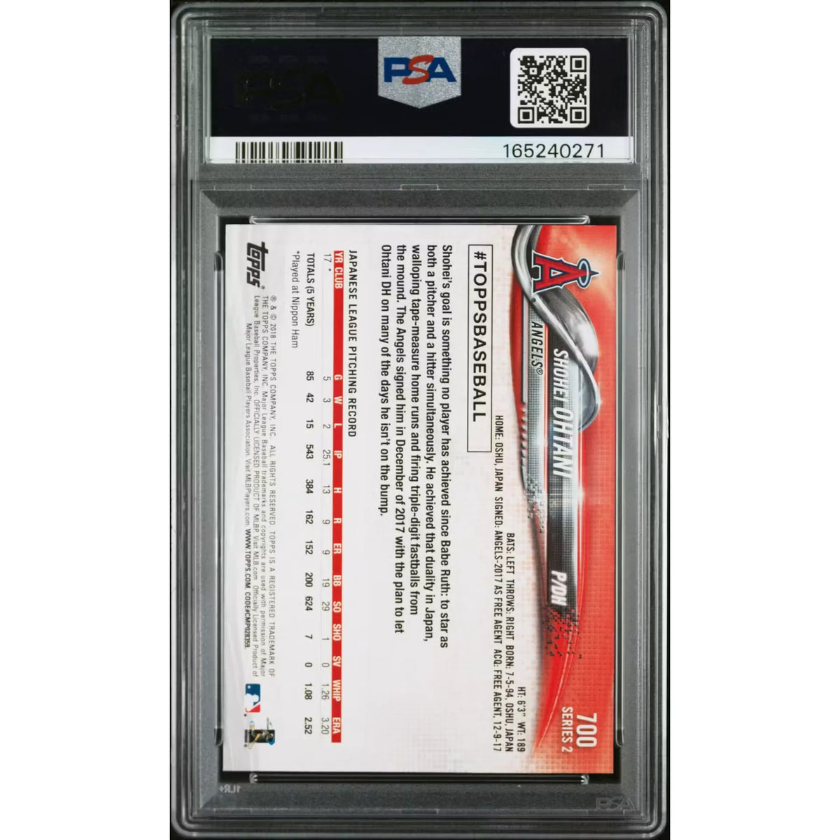 2018 Topps Complete Set Shohei Ohtani Rookie Series 2 | PSA 9 #700 - D2 | P5599353