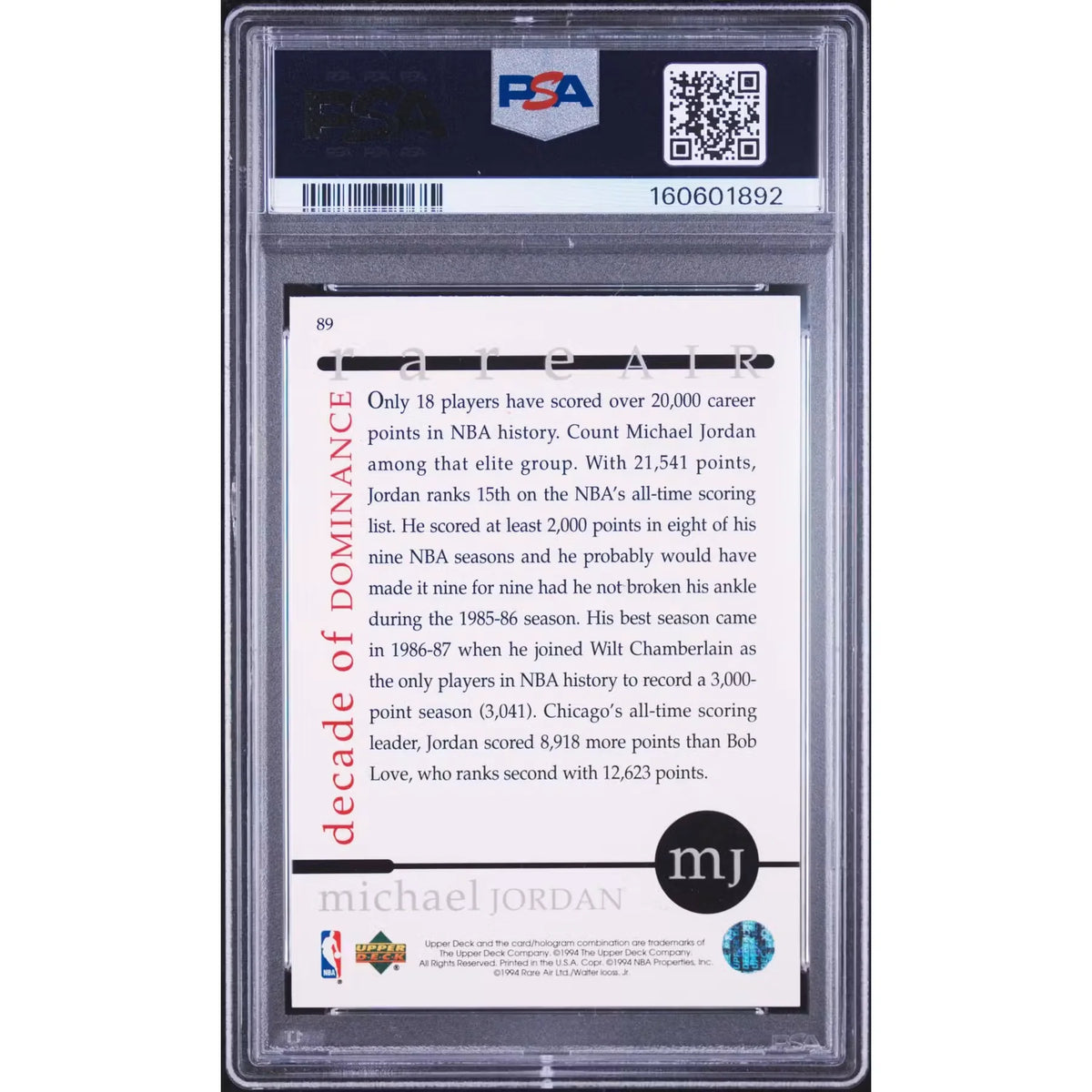 Michael Jordan 1994 Upper Deck MJ Rare Air #89 | PSA 9 | P5599578