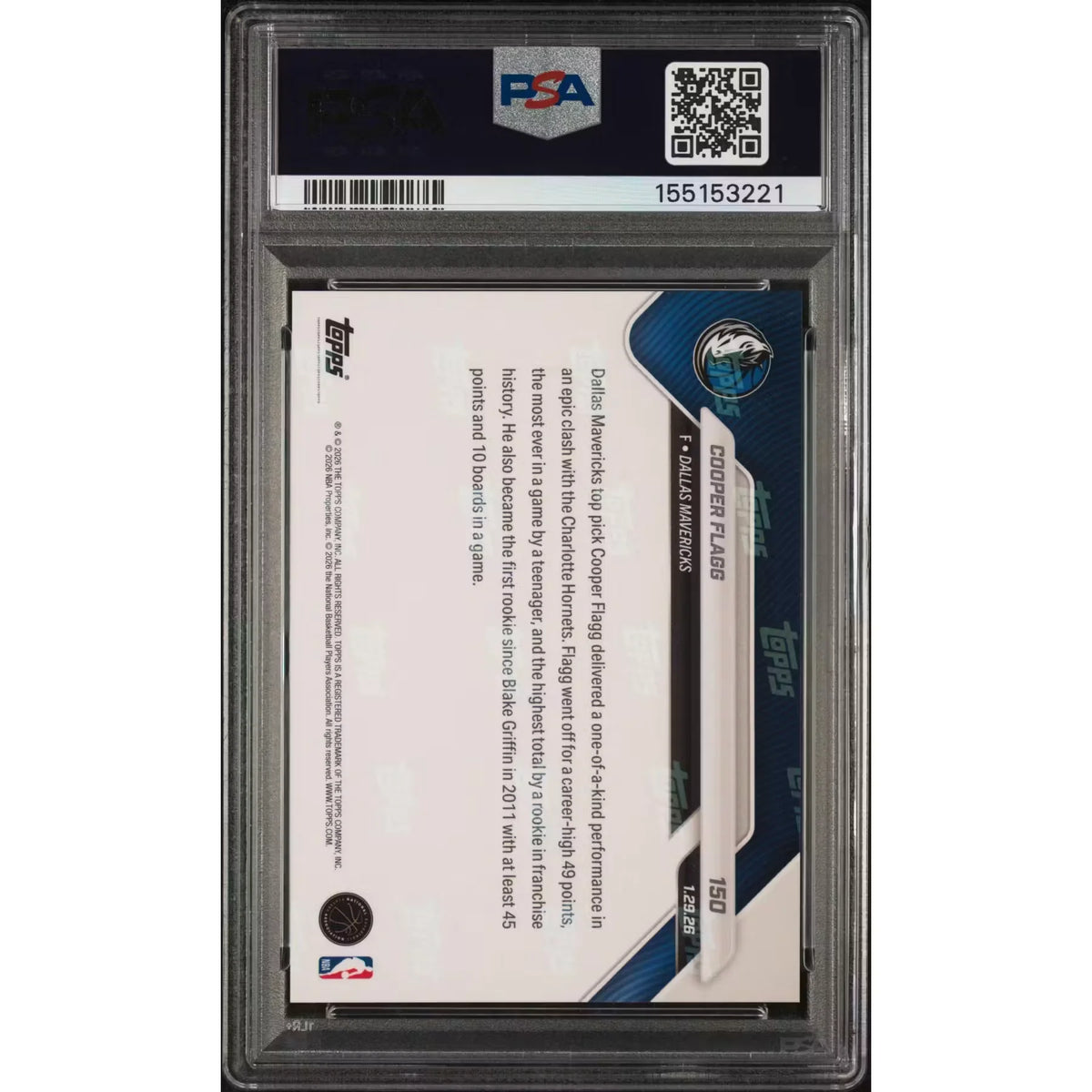 Cooper Flagg 2025 Topps Now Rookie Card #150 | PSA 10 | P5599949