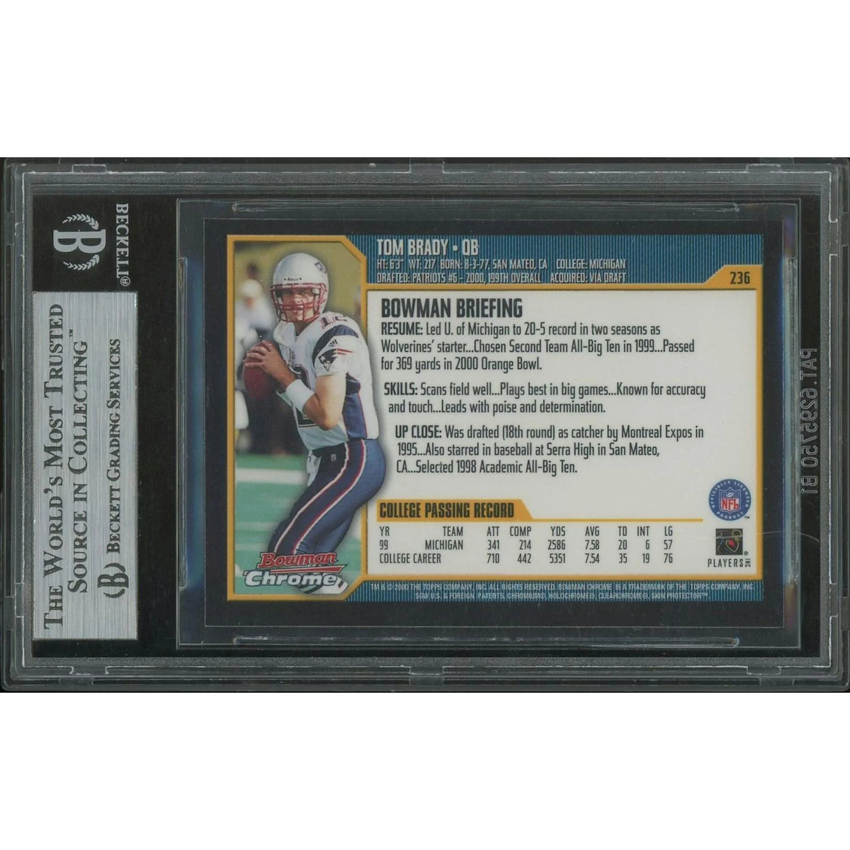 Tom Brady 2000 Bowman Chrome Football #236 Rookie | BGS 9 Mint | P5645140