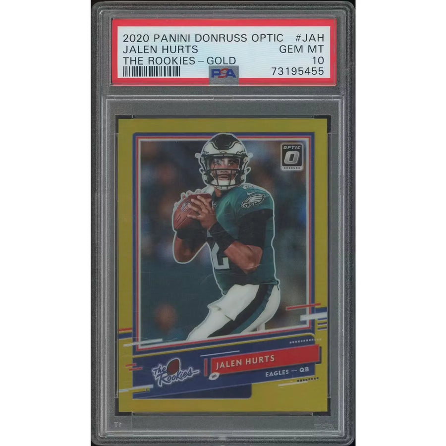 Jalen Hurts 2020 Panini Donruss Optic Gold Rookie Card #04/10 | PSA 10 Gem Mint | P5645281