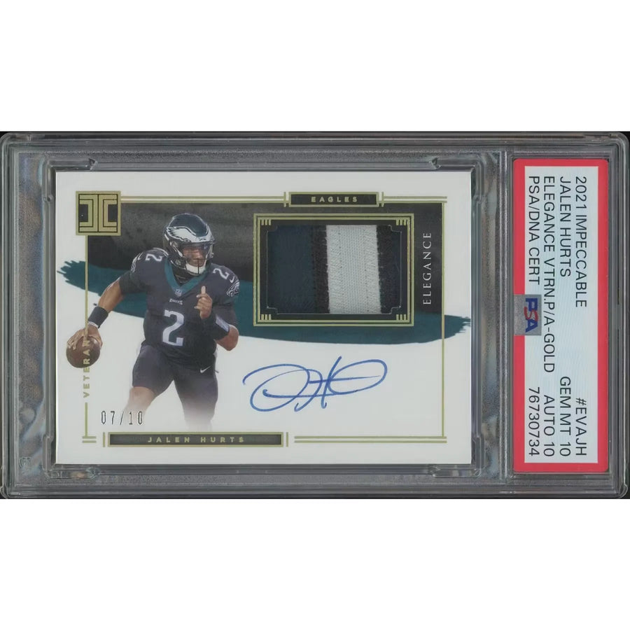 Jalen Hurts Signed 2021 Panini Impeccable #07 Card | Gold Elegance Patch Auto | P5645476