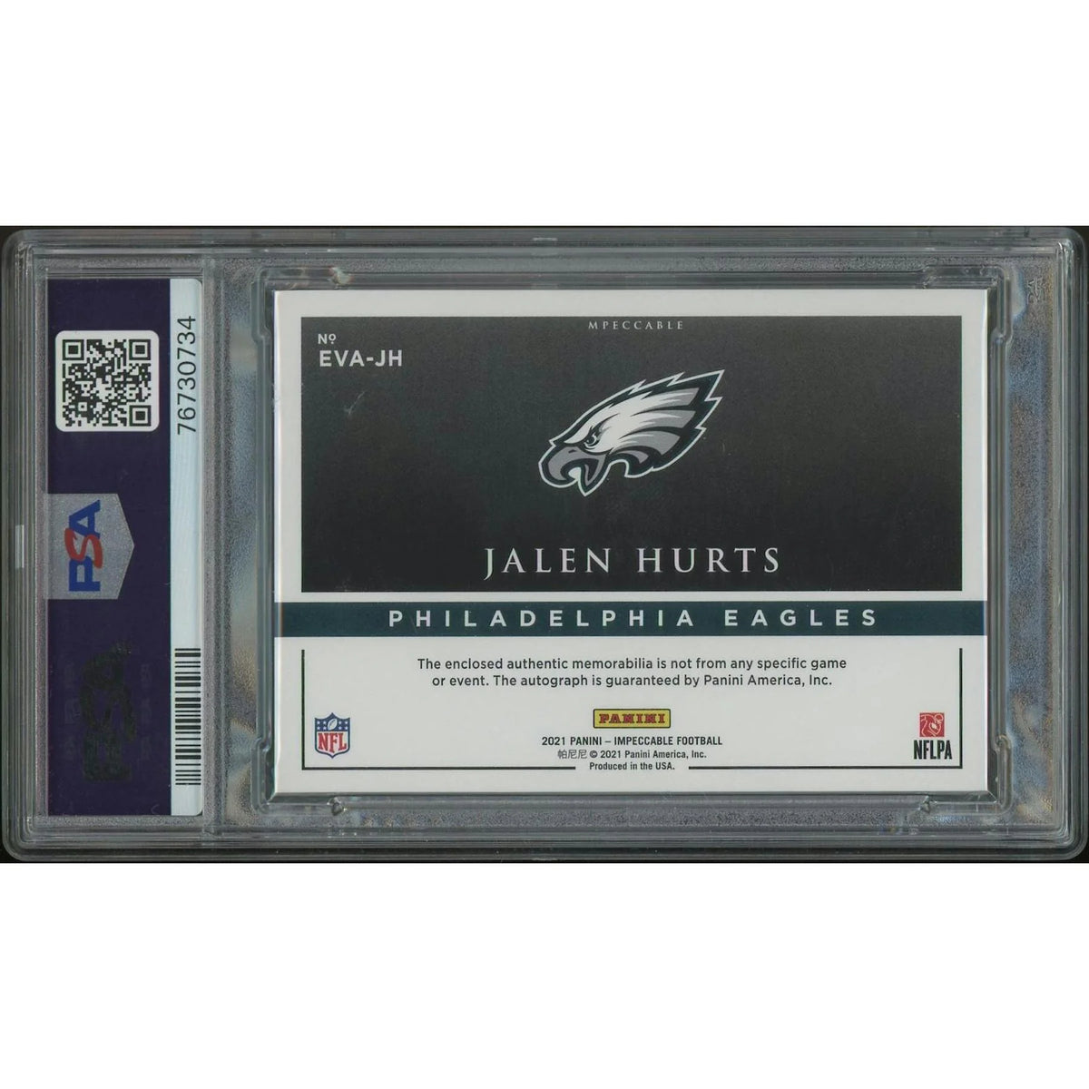 Jalen Hurts Signed 2021 Panini Impeccable #07 Card | Gold Elegance Patch Auto | P5645476