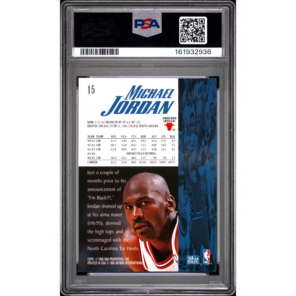 Michael Jordan 1995 Skybox Premium Career Block #15 Card | PSA 9 | P5645576