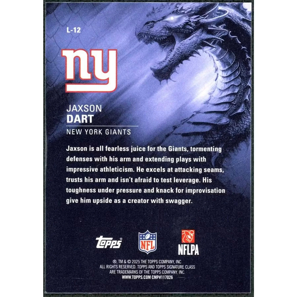 Jaxson Dart 2025 Topps Signature Class Leviathans Rookie #L-12 | P5645622
