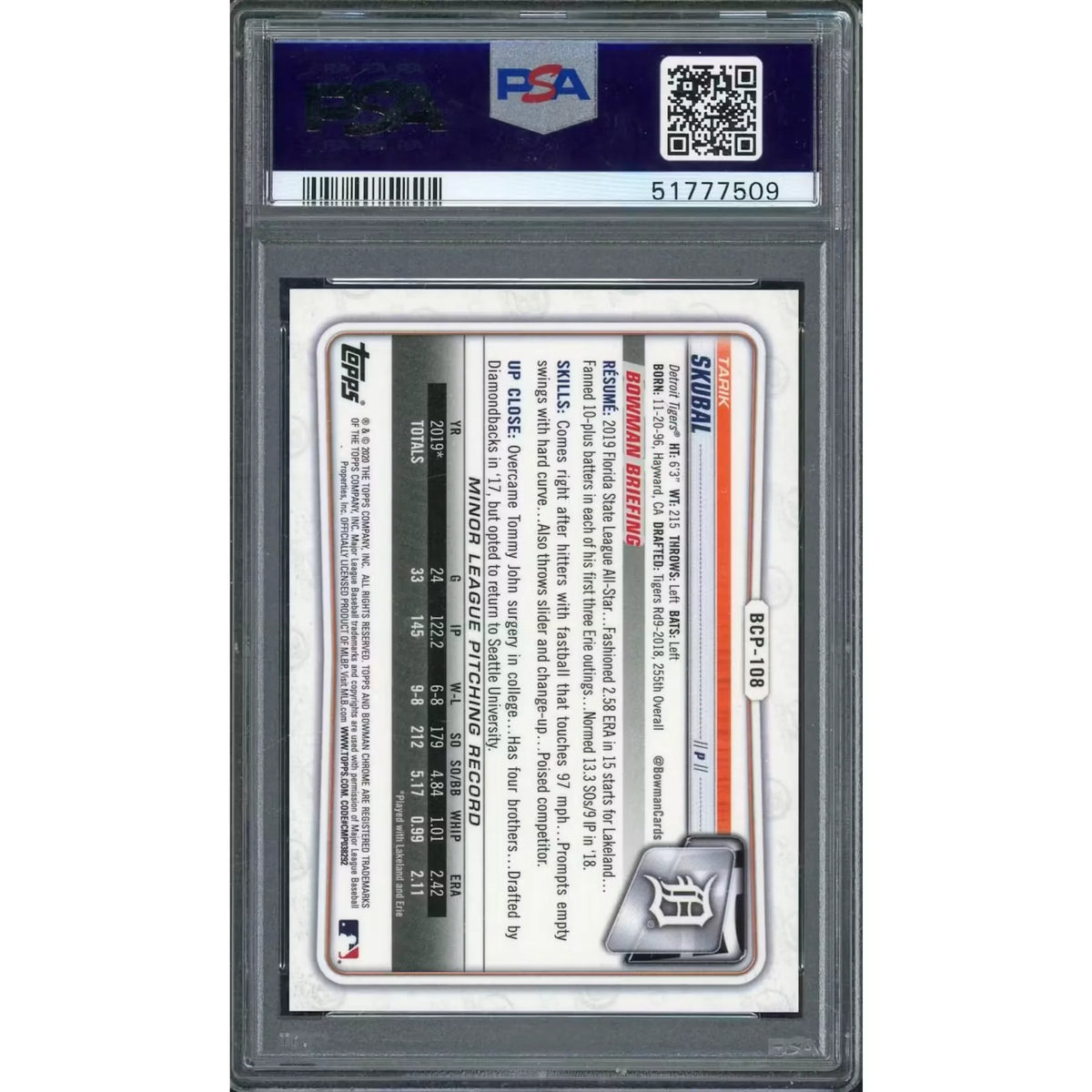 Tarik Skubal 2020 Bowman Chrome Atomic Refractor #BCP-108 | PSA 10 | P5645652