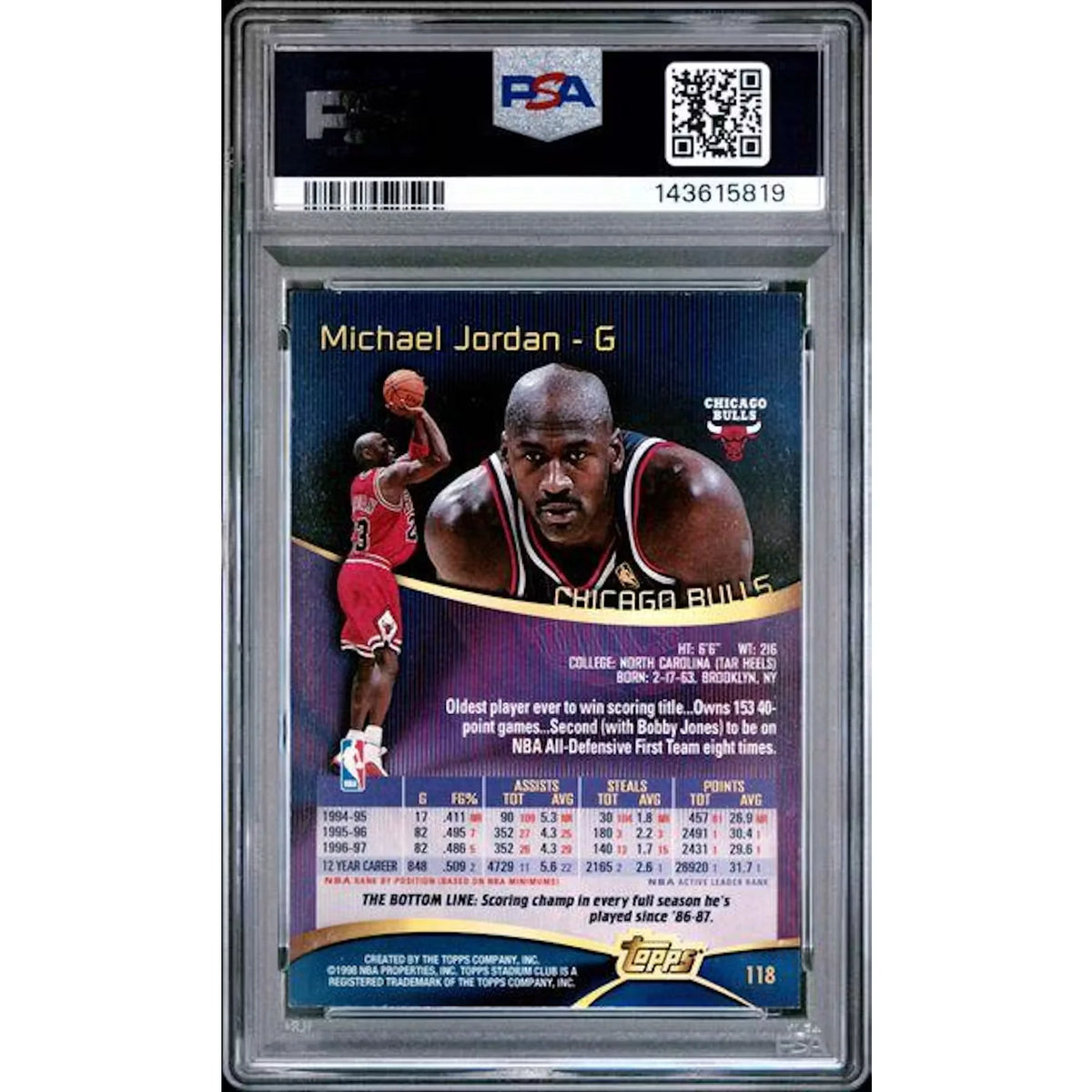 Michael Jordan 1997 Topps Stadium Club #118 | PSA 9 | P5645828