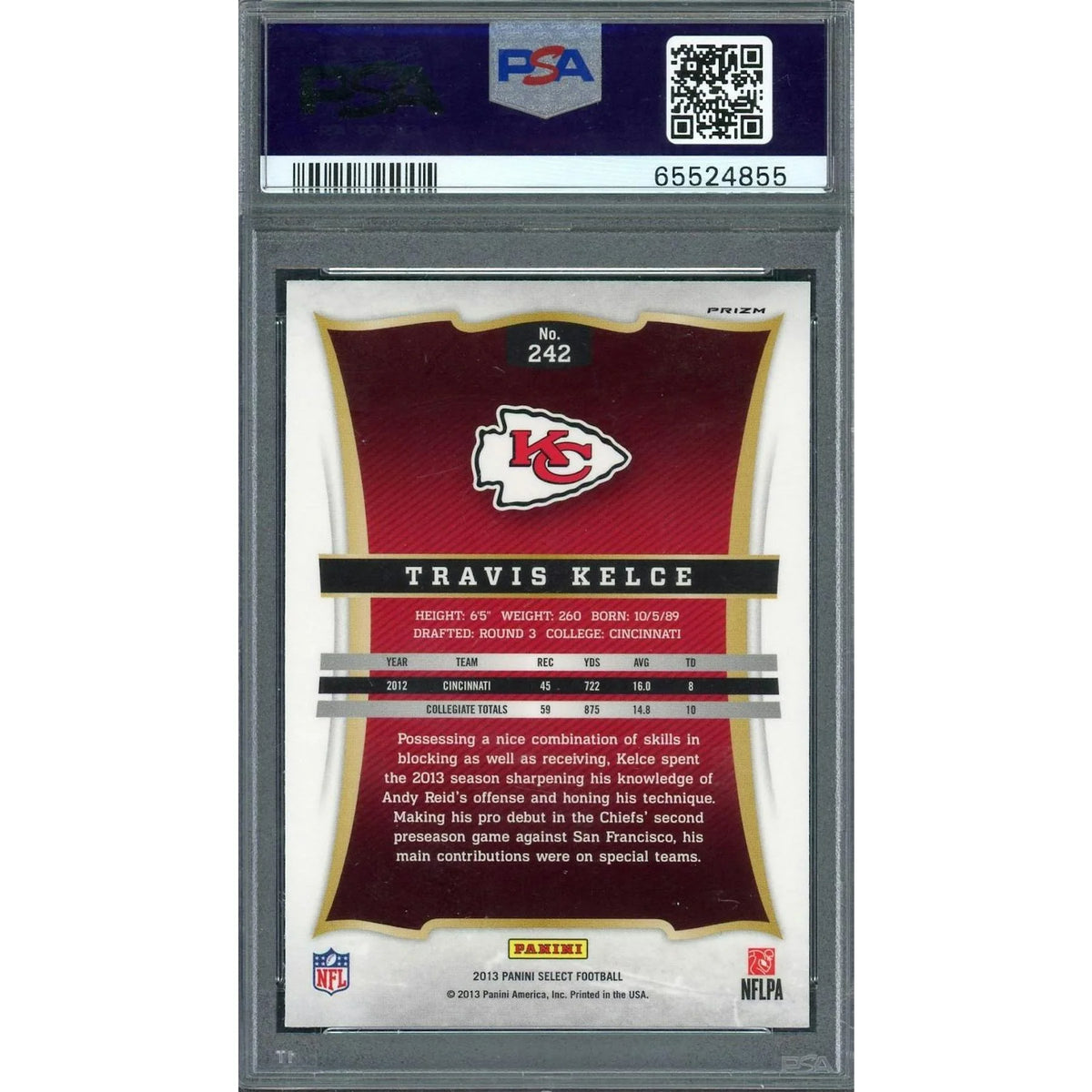 Travis Kelce 2013 Panini Select Silver Prizm Rookie Card #242 | PSA 9 | P5645953