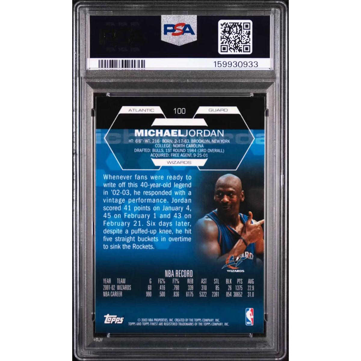 Michael Jordan 2002 Topps Finest #100 Card | PSA 9 | P5646074