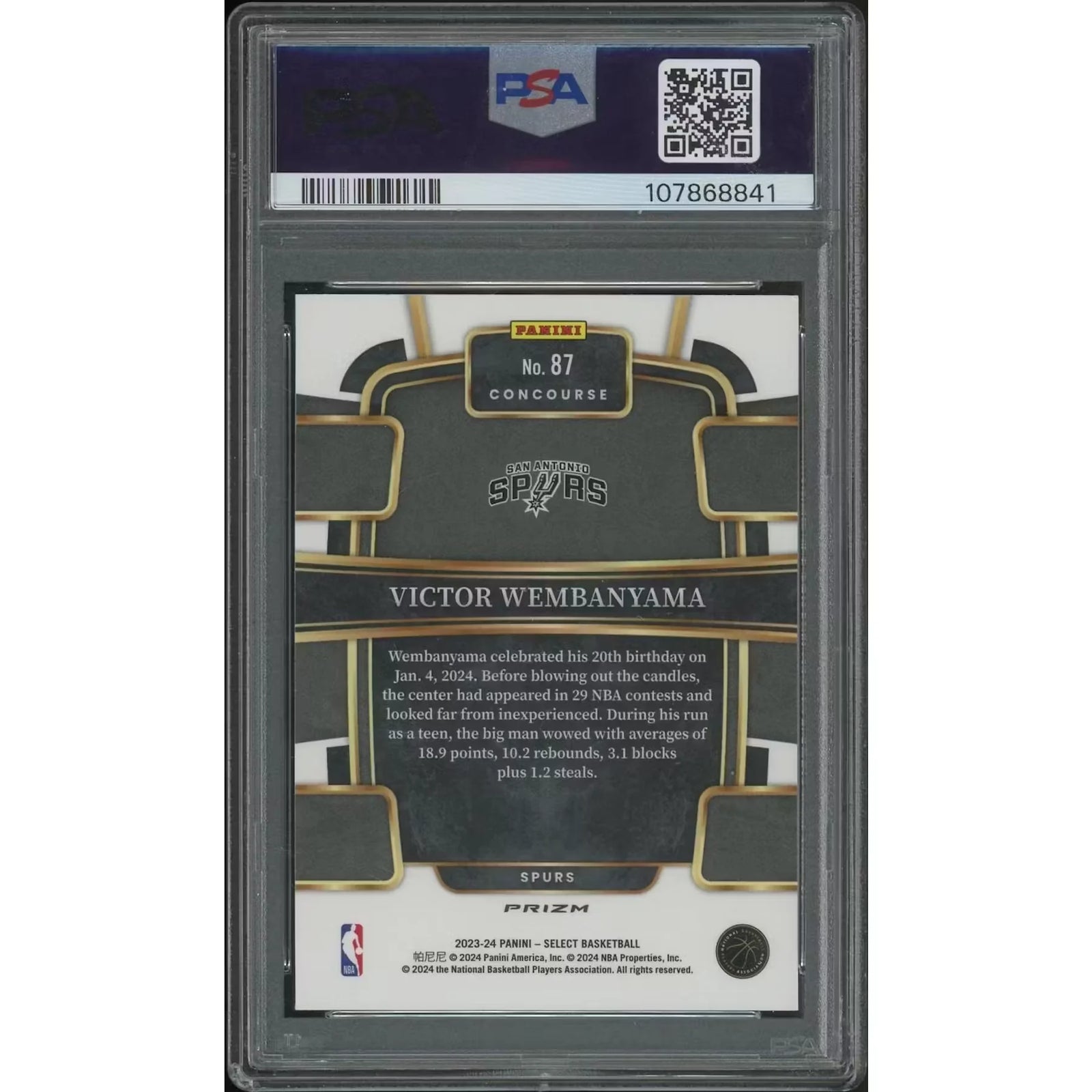 Victor Wembanyama 2023-24 Panini Select #87 Rookie | PSA 9 Blue Cracked Ice