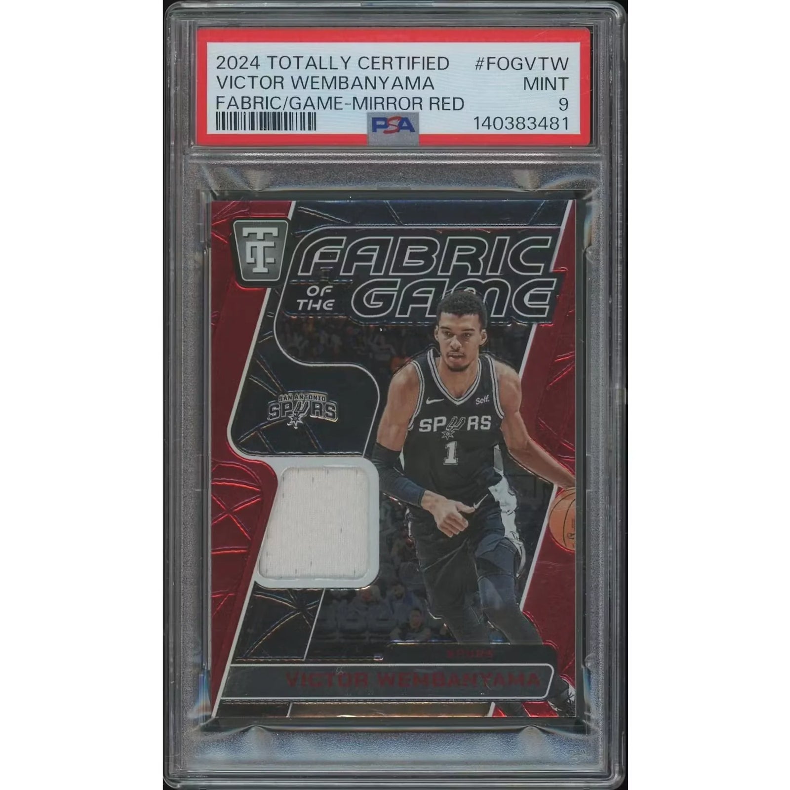 Victor Wembanyama 2024-25 Panini Totally Certified Mirror Red Jersey Card | PSA 9 #12/75
