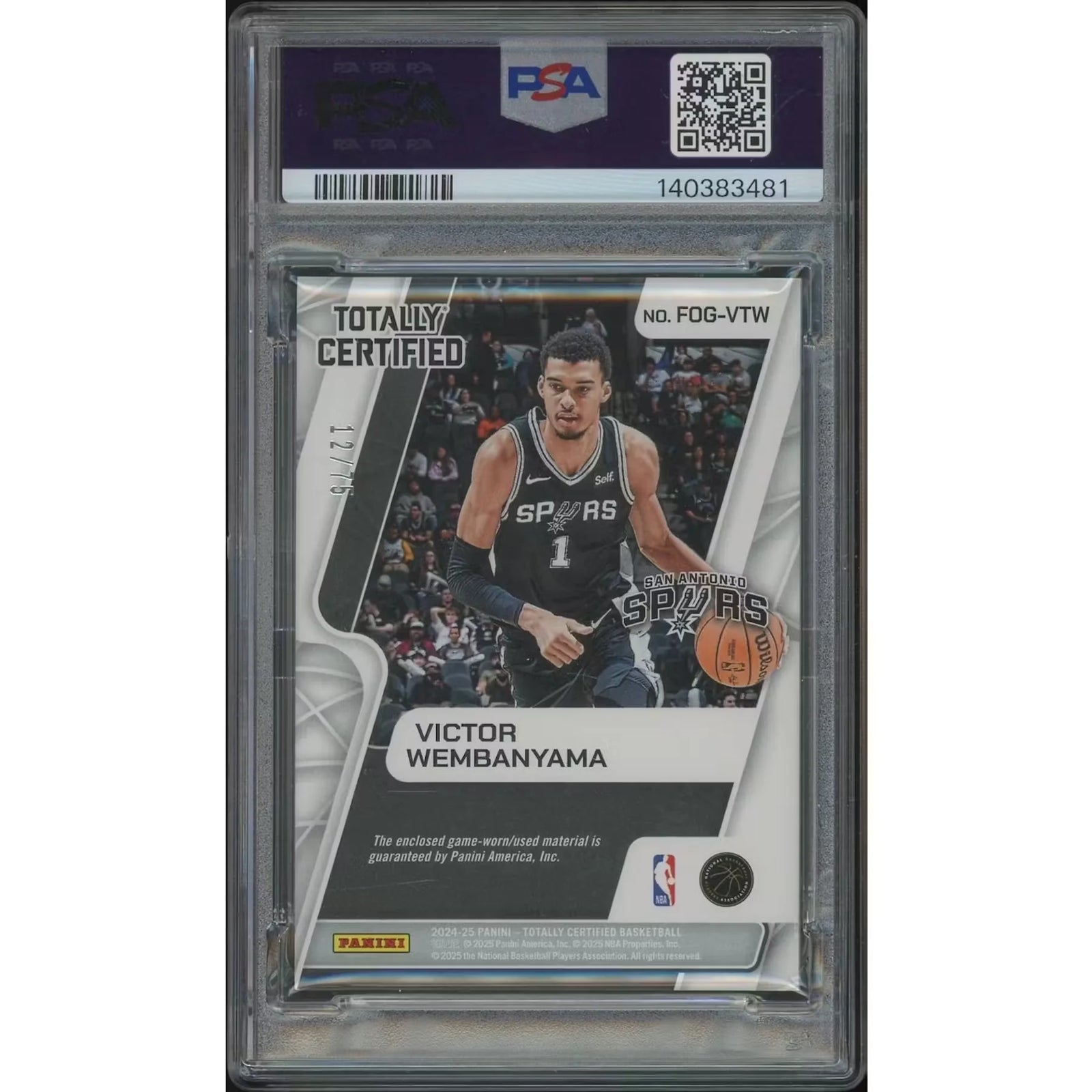 Victor Wembanyama 2024-25 Panini Totally Certified Mirror Red Jersey Card | PSA 9 #12/75