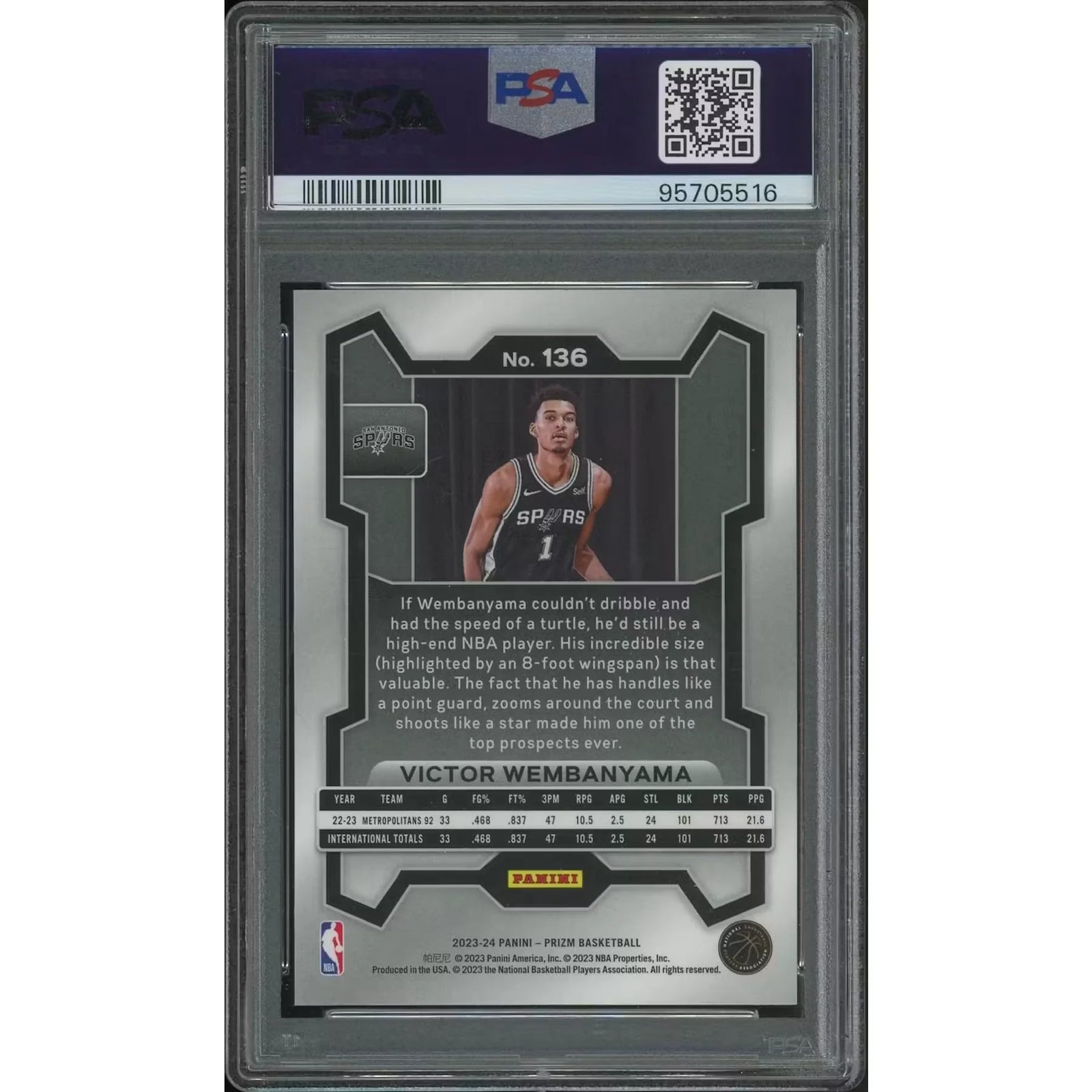 Victor Wembanyama 2023-24 Panini Prizm Rookie #136 | PSA 9 Mint