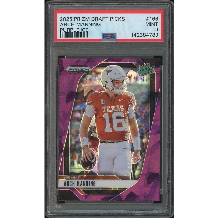 Arch Manning 2025 Panini Prizm Draft Picks #166 Purple Ice Rookie | PSA 9