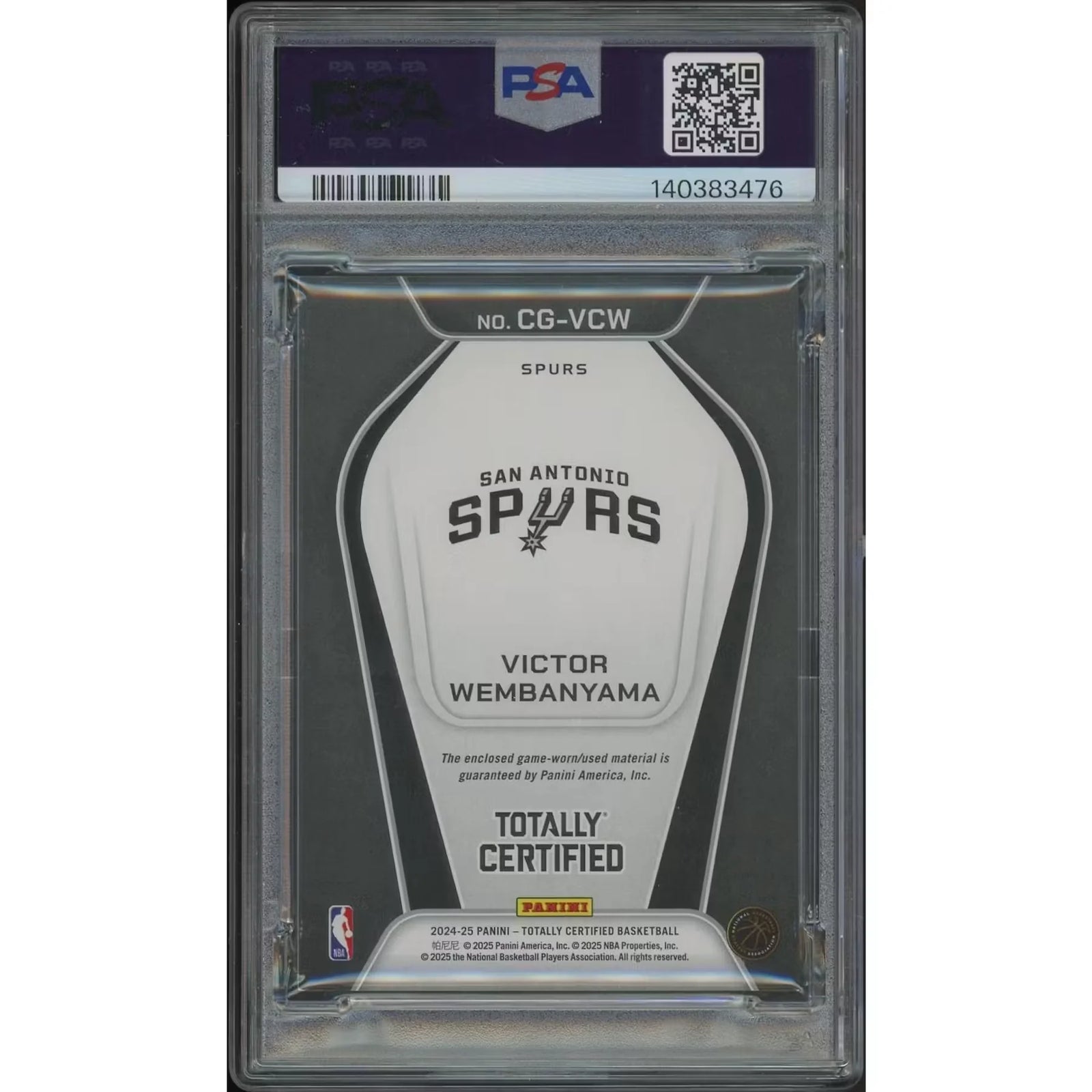 Victor Wembanyama 2024-25 Panini Totally Certified Jersey Card | PSA 8 NM-MT