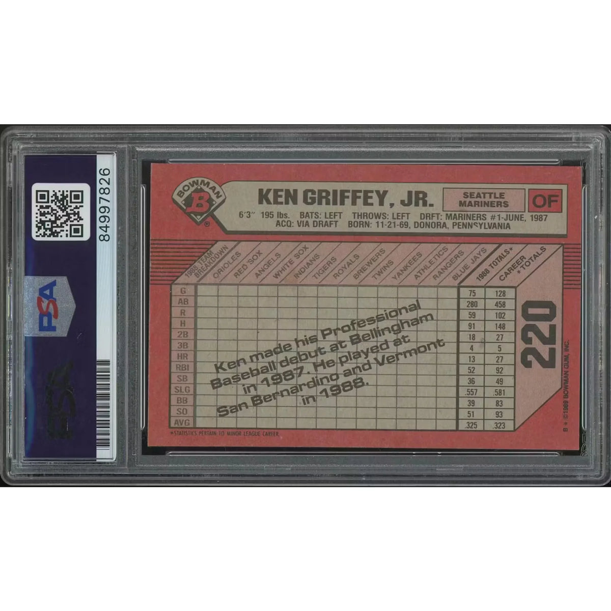 Ken Griffey Jr. Signed 1989 Bowman #220 Rookie Card | PSA/DNA Auto Grade 10 | P5687770