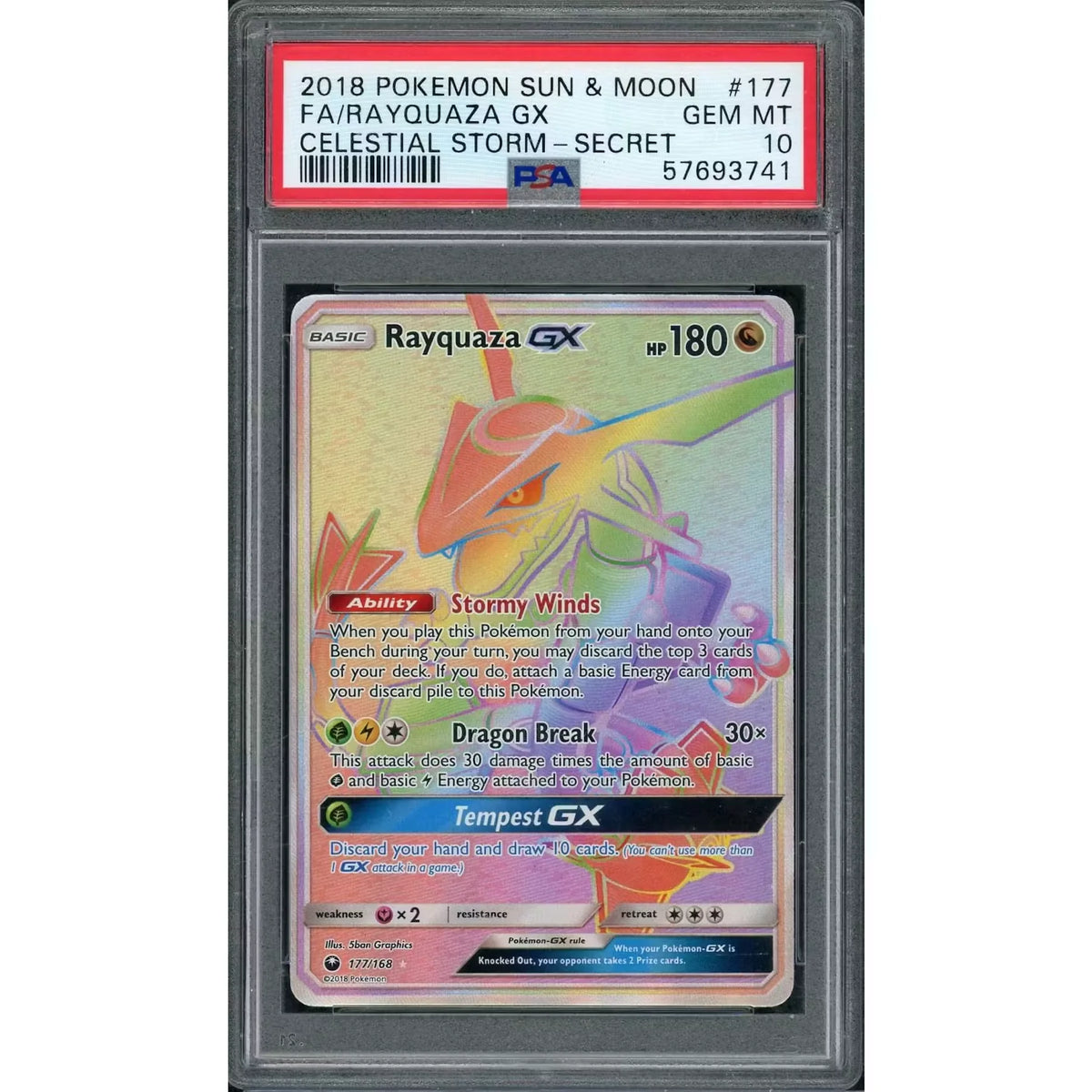 2018 Pokemon Celestial Storm Rayquaza GX Full Art Secret Rare #177 | PSA 10 | P5688840