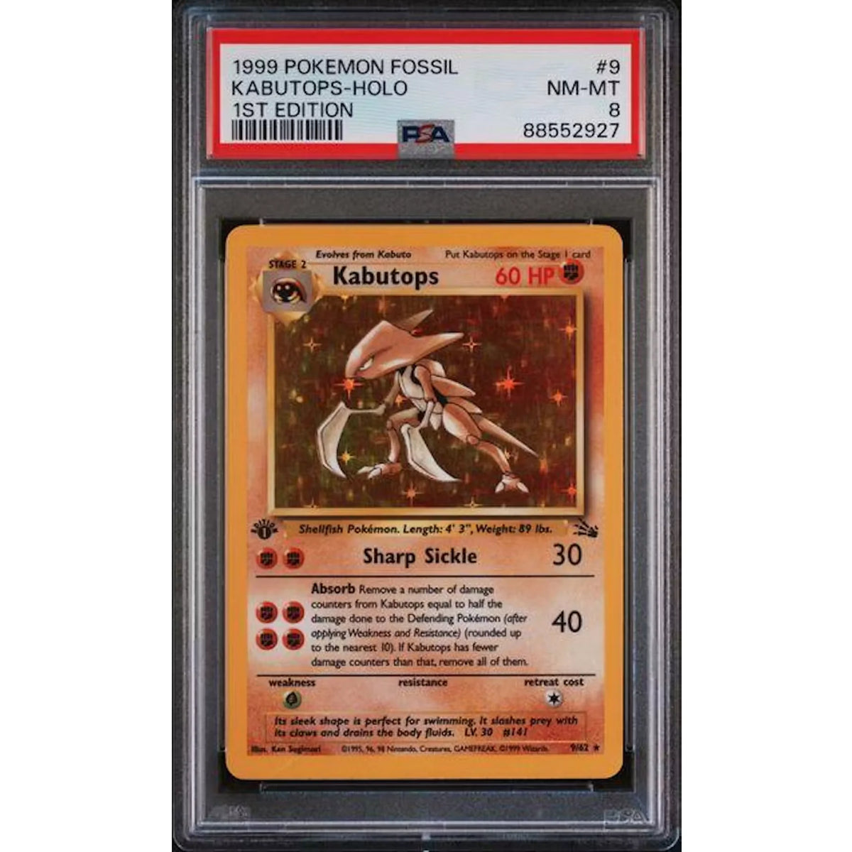 1999 Pokemon Fossil Kabutops Holo 1st Edition #9 | PSA 8 | P5689042