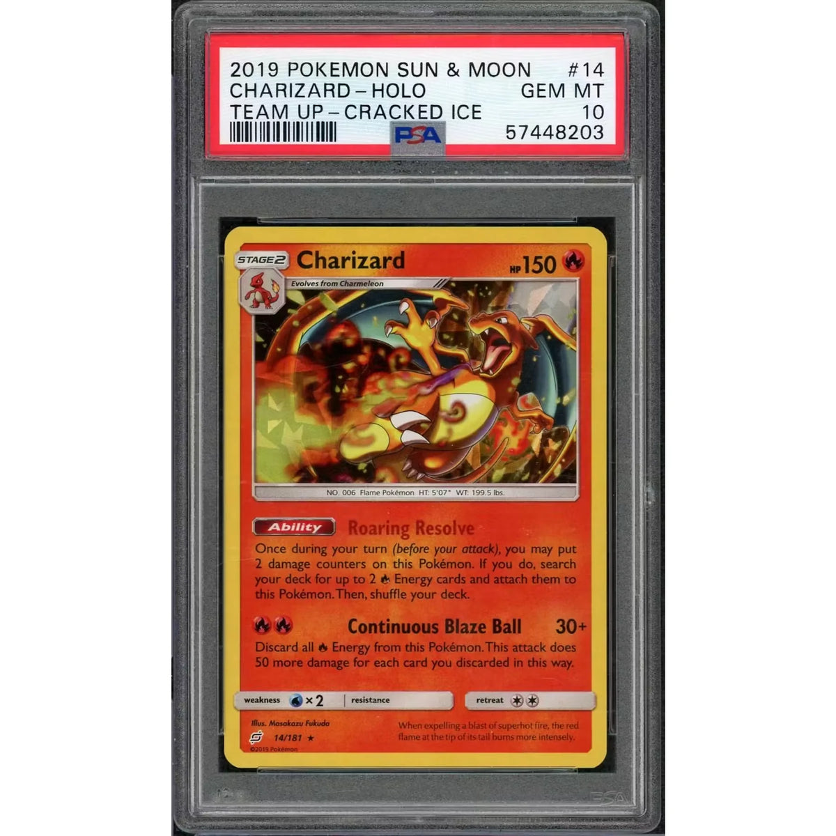 2019 Pokemon Team Up Charizard Cracked Ice Holo #14 | PSA 10 | P5689436