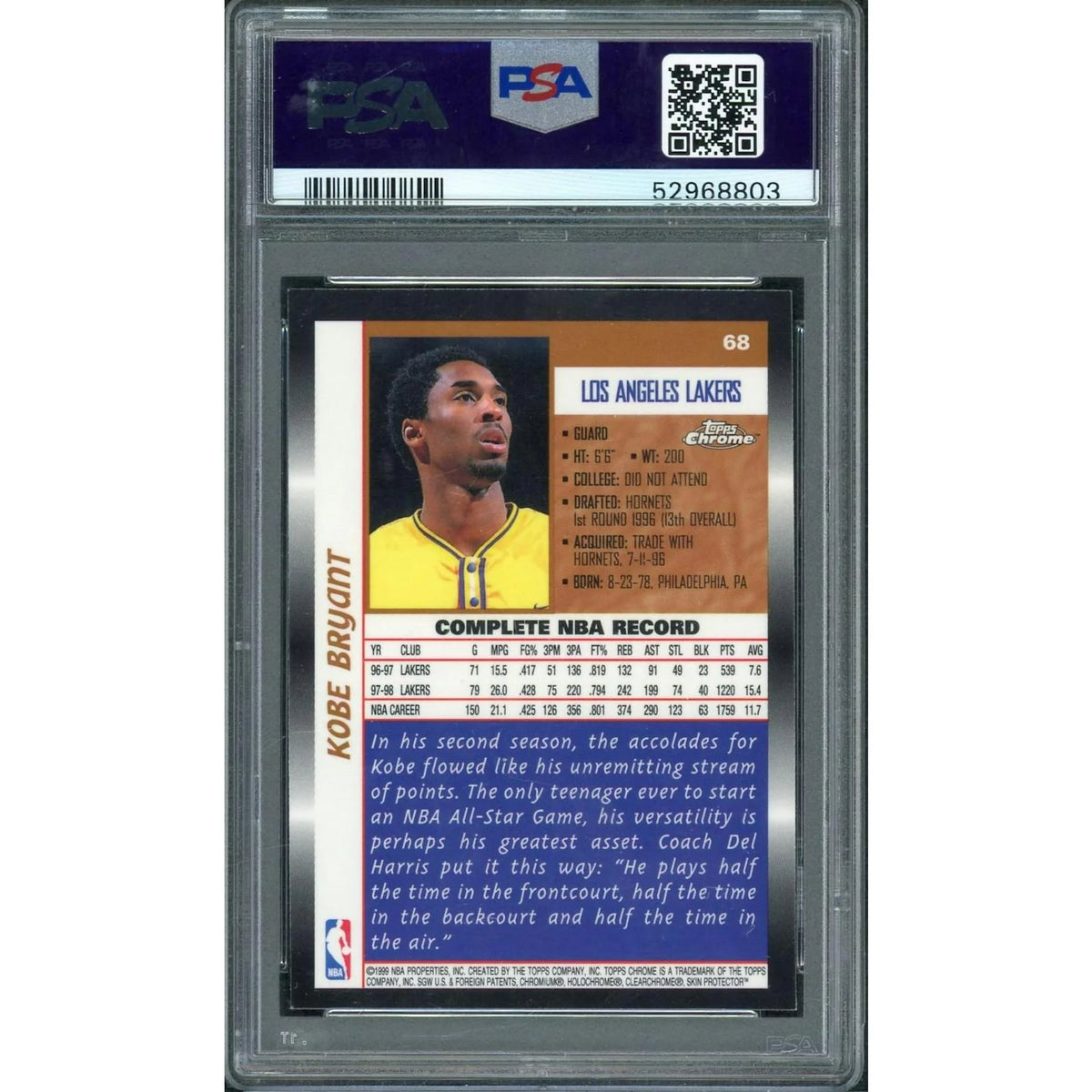 1998 Topps Chrome Kobe Bryant #68 | PSA Gem Mint 10 | P5691210