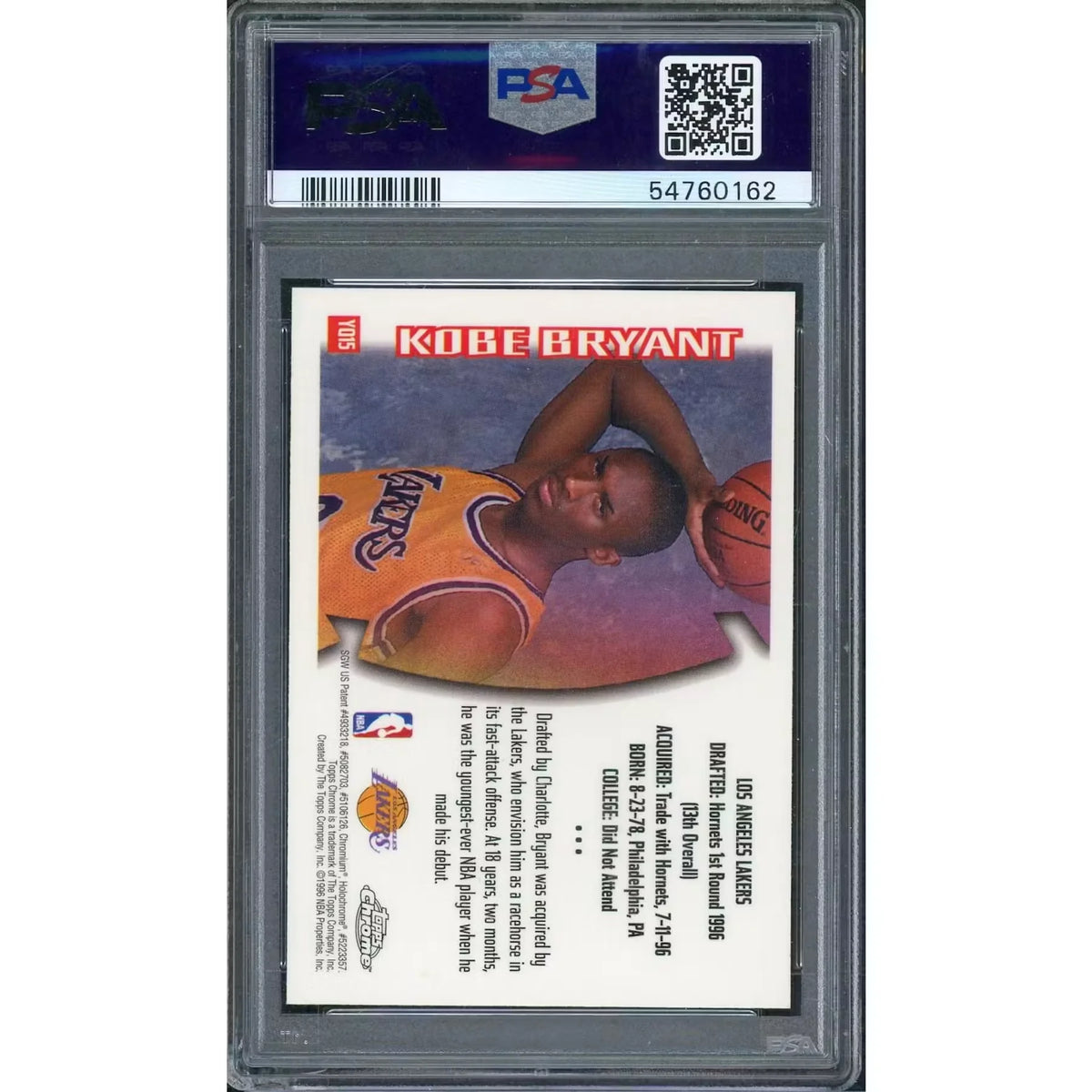 Kobe Bryant 1996 Topps Chrome Youthquake Rookie Card | PSA 8 | P5691260