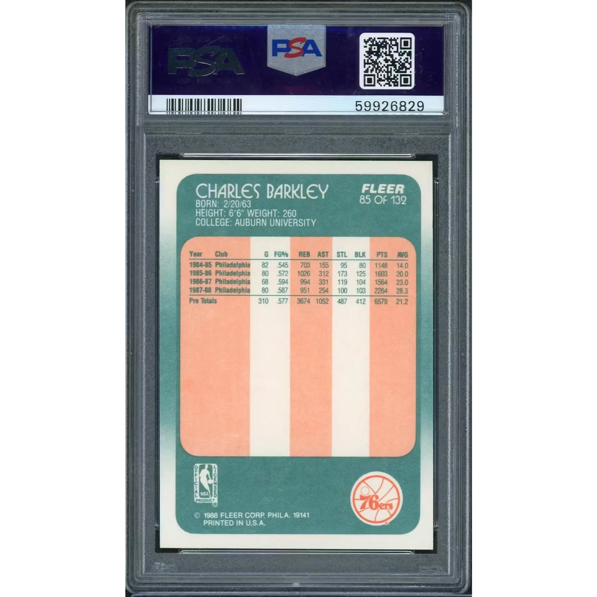 1988 Fleer Charles Barkley #85 Basketball Card | PSA 10 | P5691261