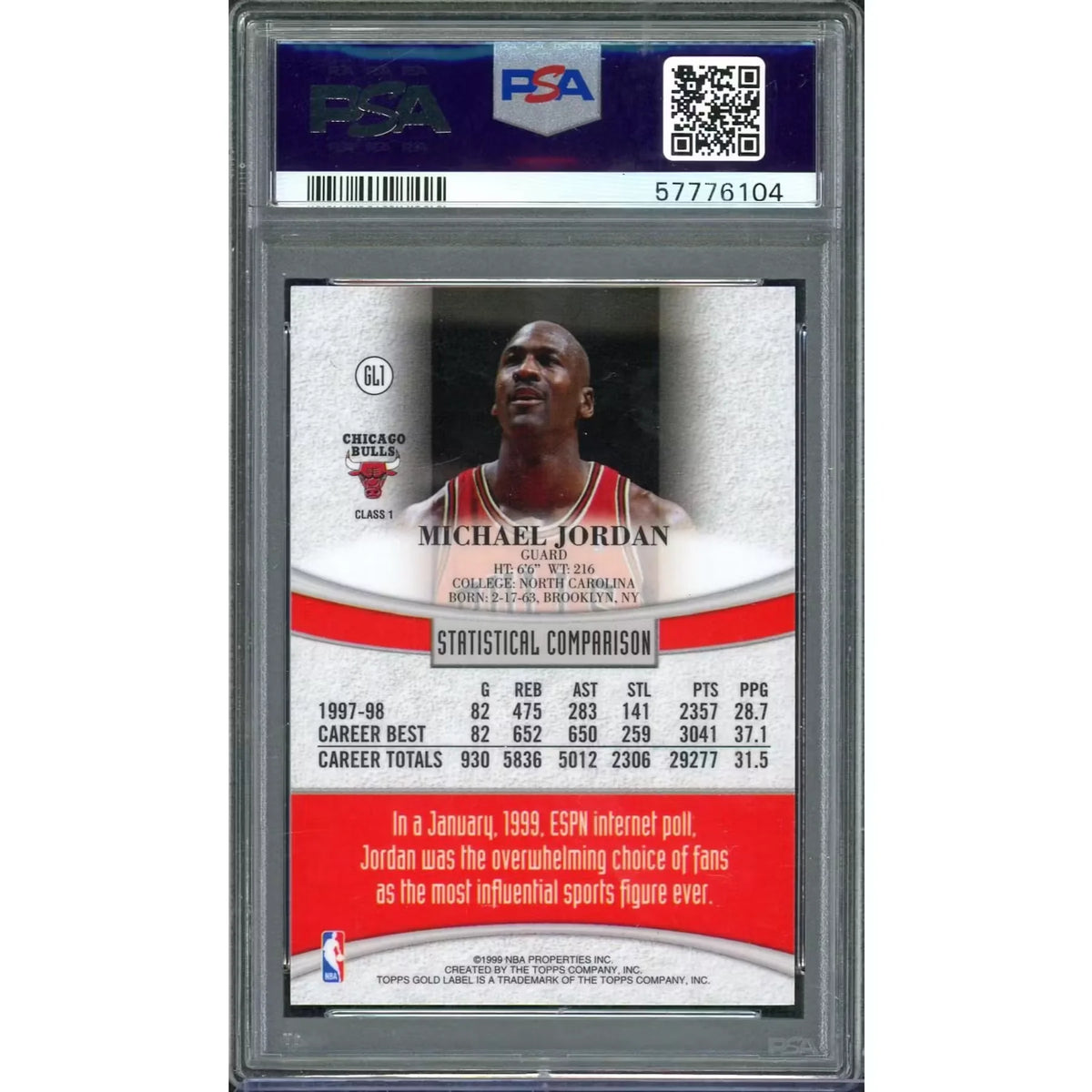 1998 Topps Gold Label Michael Jordan #GL1 PSA 9 - D2 | P5691286