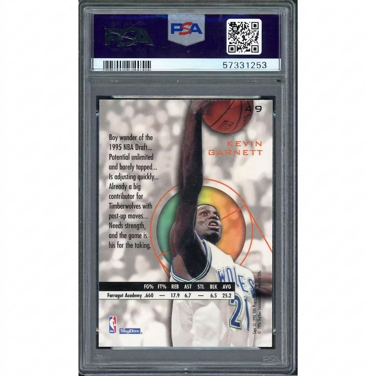 Kevin Garnett 1995 Skybox E-XL Rookie Blue #49 | PSA 10 | P5691316