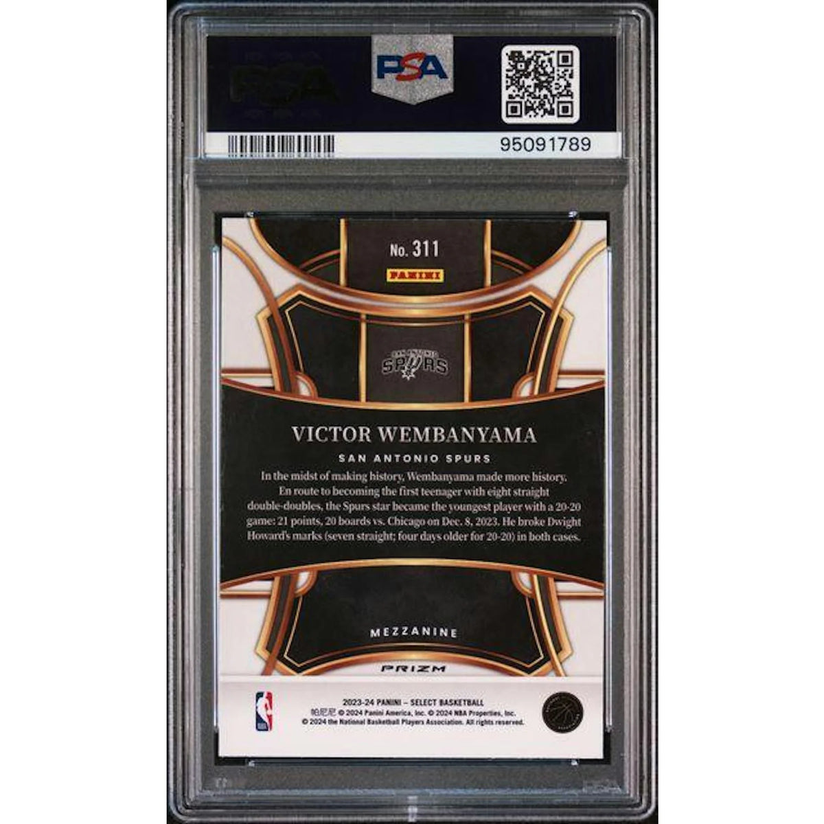 Victor Wembanyama Signed 2023 Panini Select Blue Prizm Rookie Card #311 | PSA | P5691321
