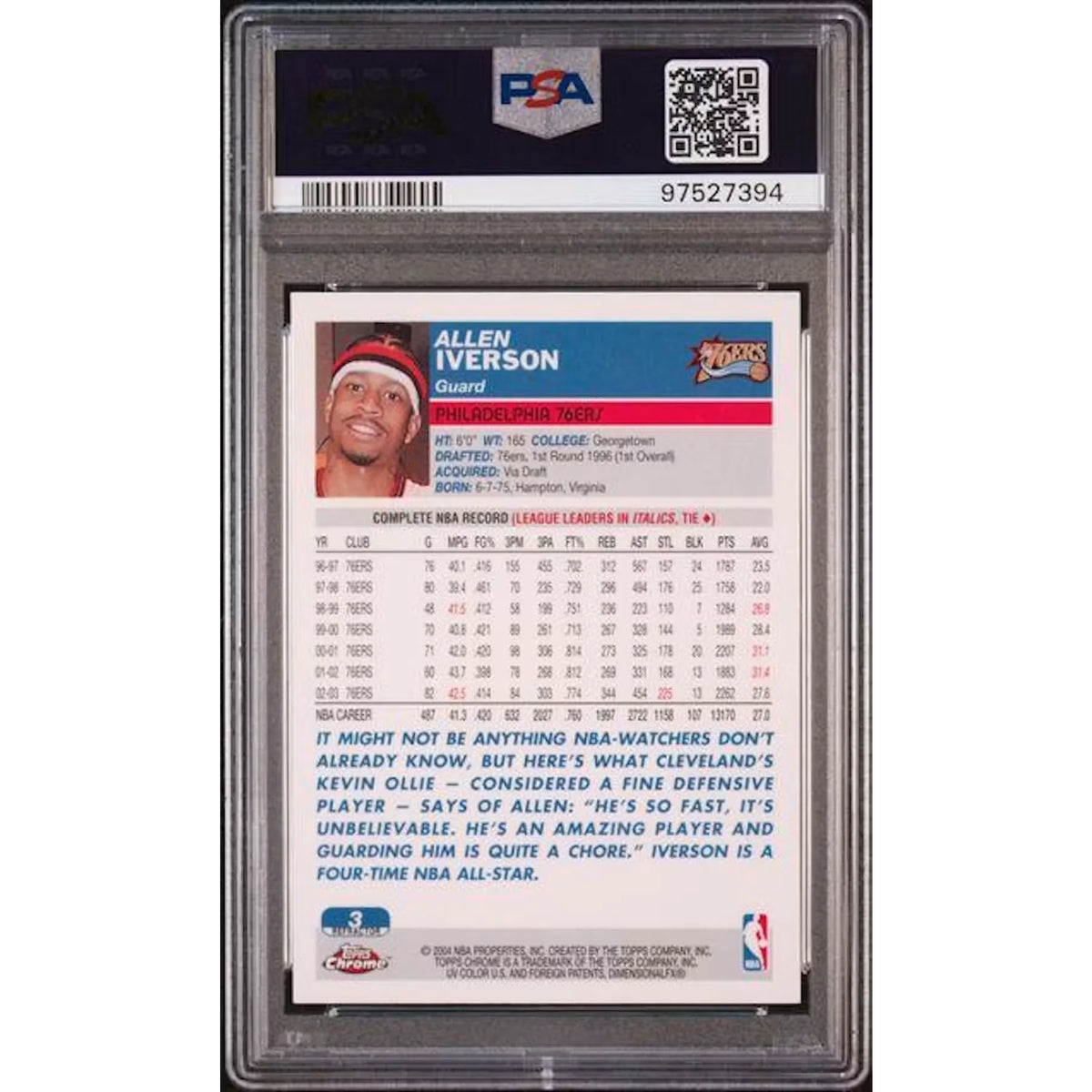 Allen Iverson 2003 Topps Chrome Refractor #3 | PSA 8 | P5691336