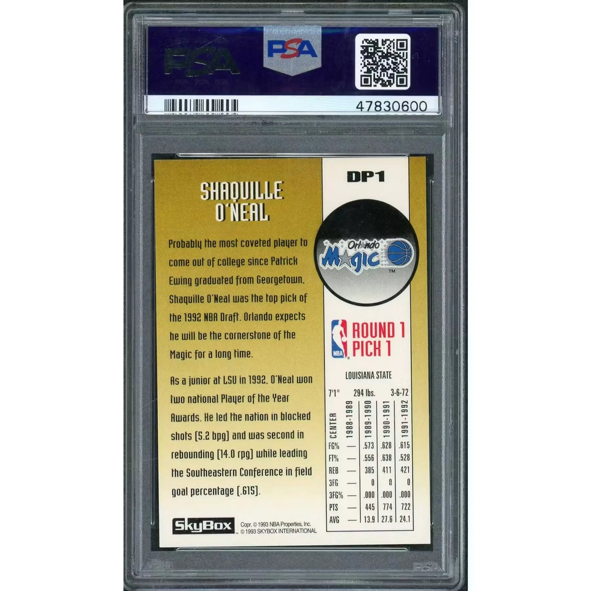 Shaquille O'Neal 1992 Skybox Draft Picks Rookie #DP1 | PSA 9 | P5691342