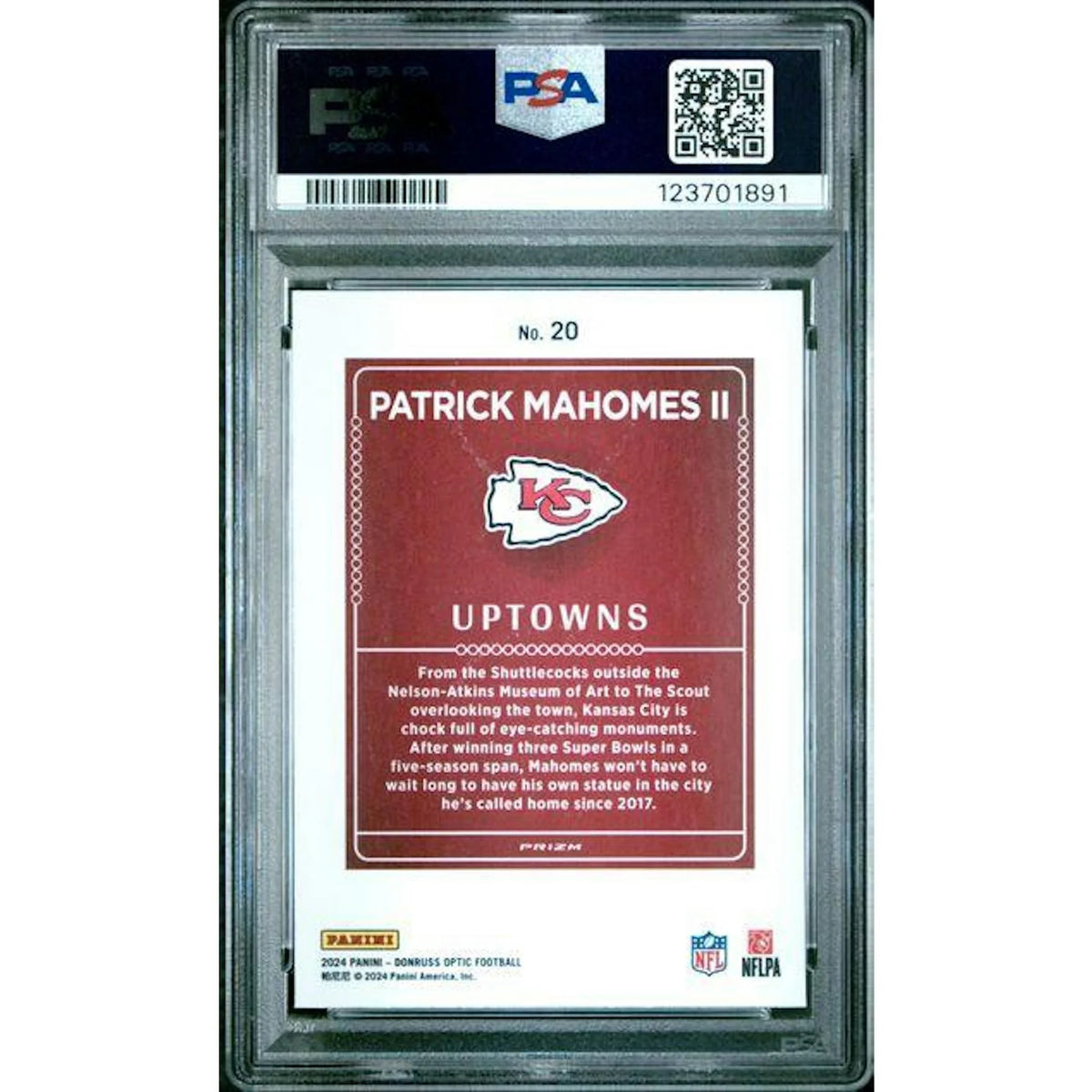 Patrick Mahomes II 2024 Panini Donruss Optic Uptowns #20 | PSA 10 | P5691411