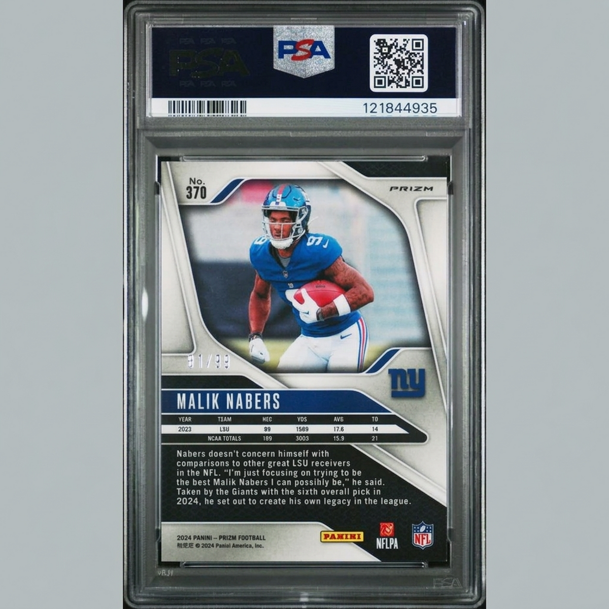 Malik Nabers 2024 Panini Prizm Rookie Blue Ice Card | PSA 9 | P5691462