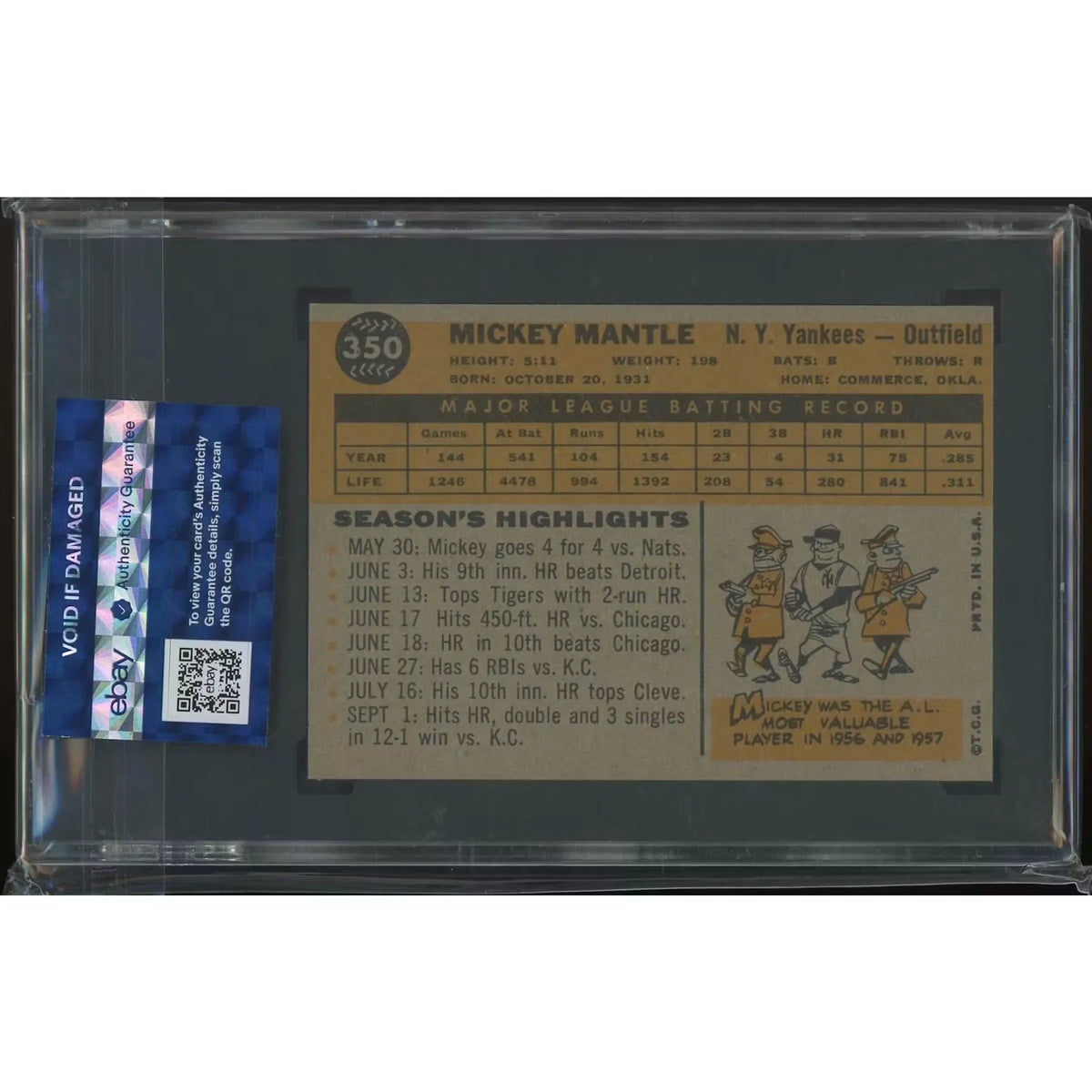 1960 Topps Baseball #350 Mickey Mantle | SGC 7.5 NM+ | P5758385