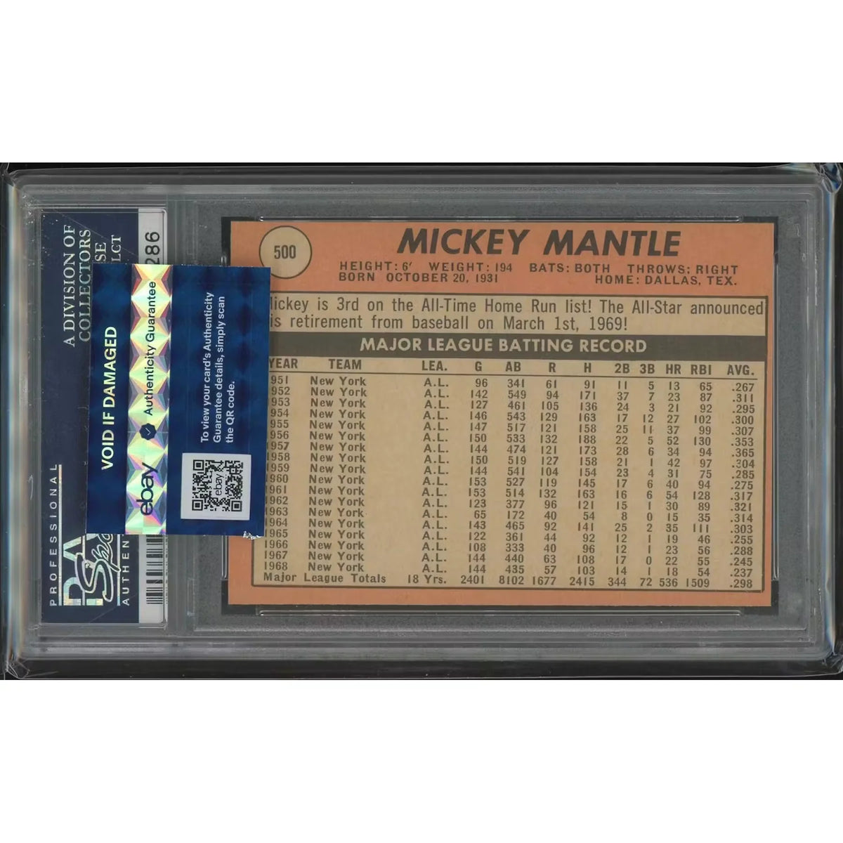 1969 Topps Baseball #500 Mickey Mantle | PSA 9 Mint | P5758398