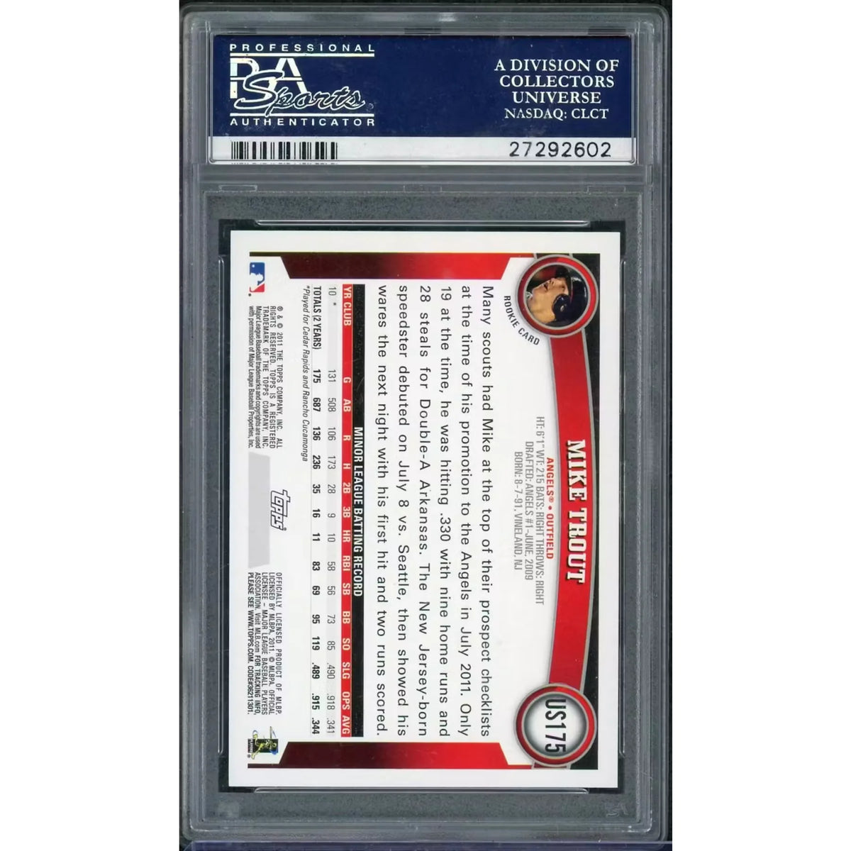 Mike Trout 2011 Topps Update Rookie Card #US175 | PSA 10 | P5758461