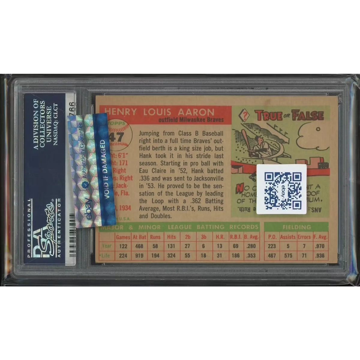 Hank Aaron 1955 Topps Baseball #47 Rookie Card | PSA 5 (EX) | P5758480