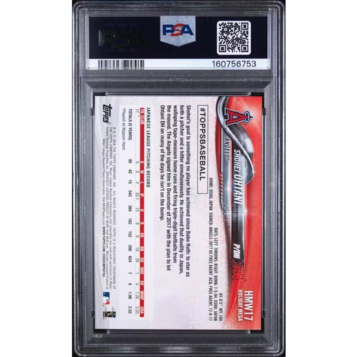 2018 Topps Holiday Shohei Ohtani Rookie Card #17 | PSA 10 | P5758574
