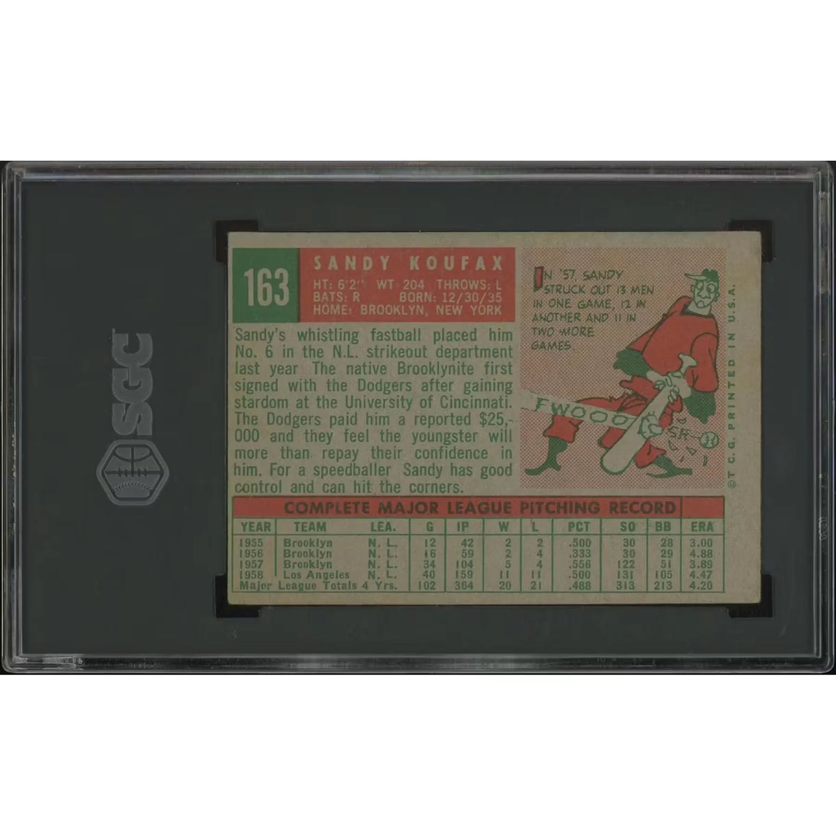 Sandy Koufax 1959 Topps Baseball #163 | SGC 4.5 VG-EX+ | P5758644