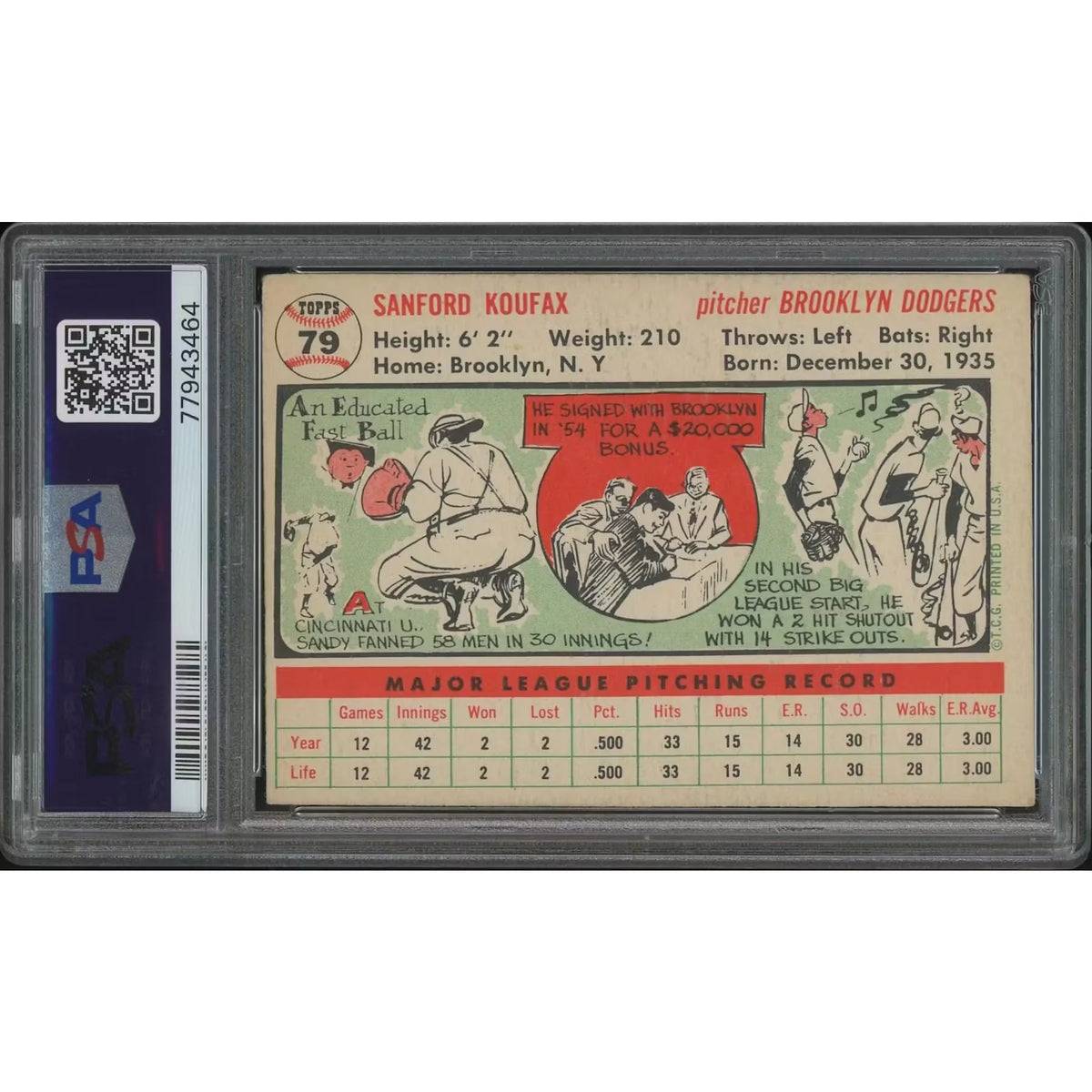 Sandy Koufax 1956 Topps Baseball #79 | PSA 1 (PR) | P5758645