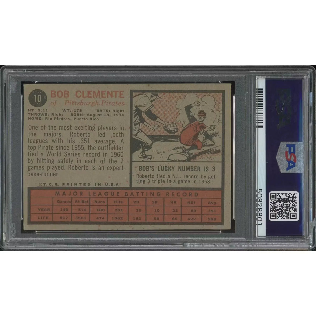 Roberto Clemente 1962 Topps Baseball #10 | PSA 4 VG-EX | P5758686