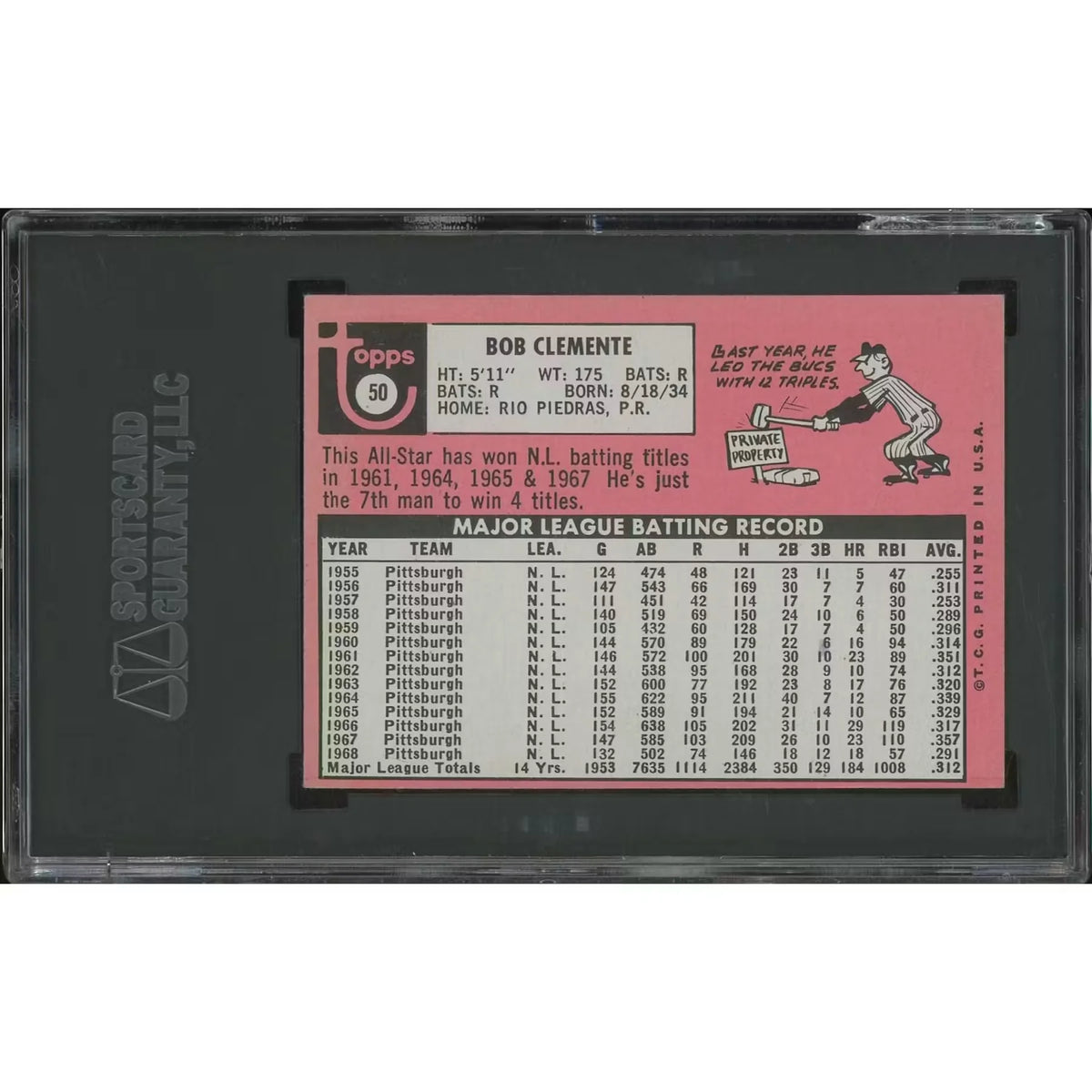 1969 Topps Baseball #50 Roberto Clemente | SGC 4 VG-EX | P5758702