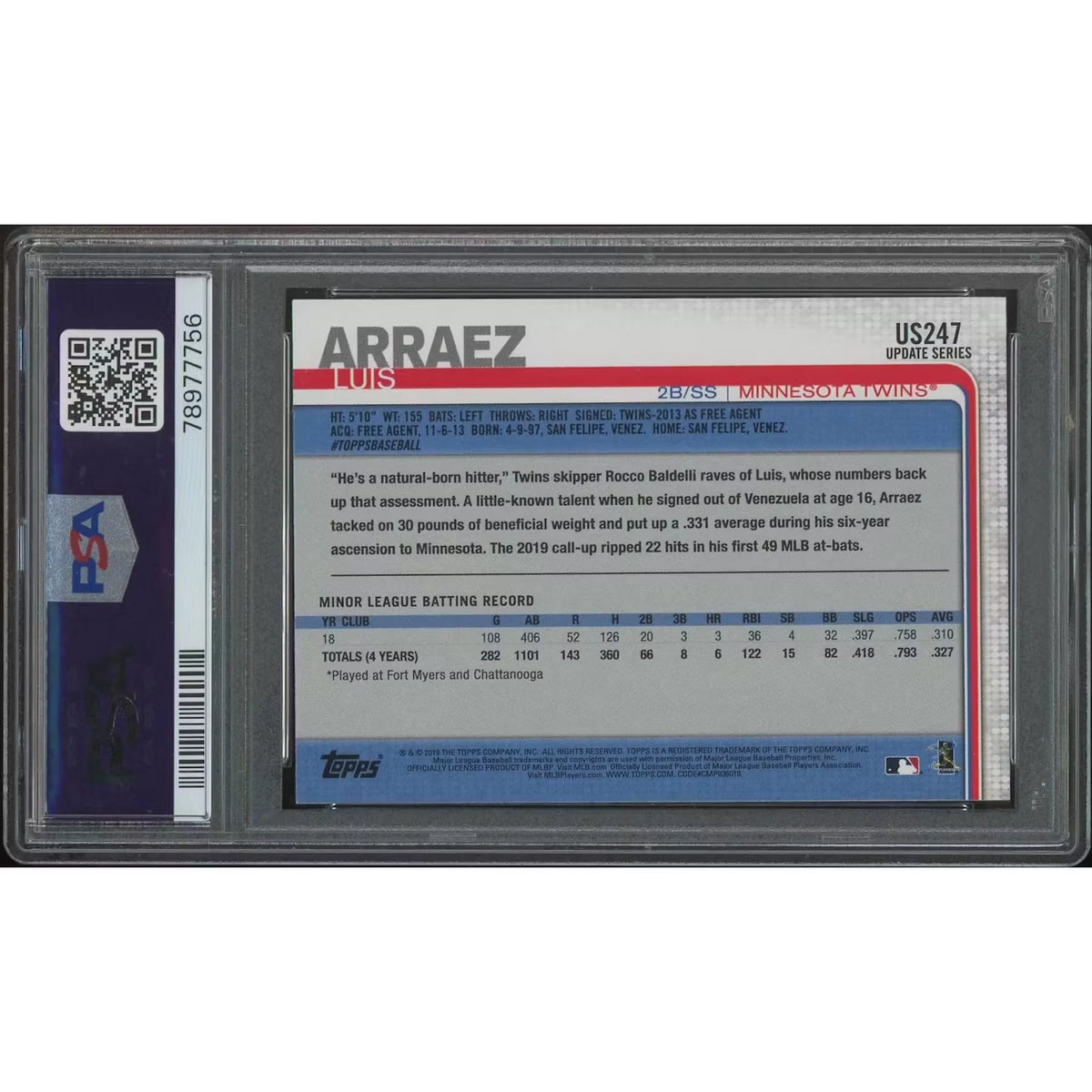 Luis Arraez 2019 Topps Update #US247 Rookie Card | PSA 10 GEM MT | P5758717