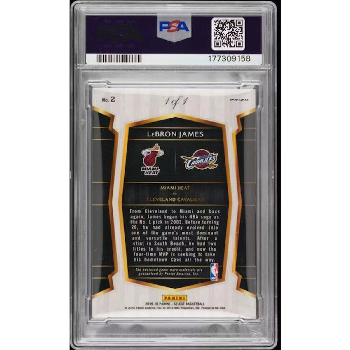 LeBron James Signed 2015 Panini Select City to City Patch | Black Prizm 1/1 | P5758780